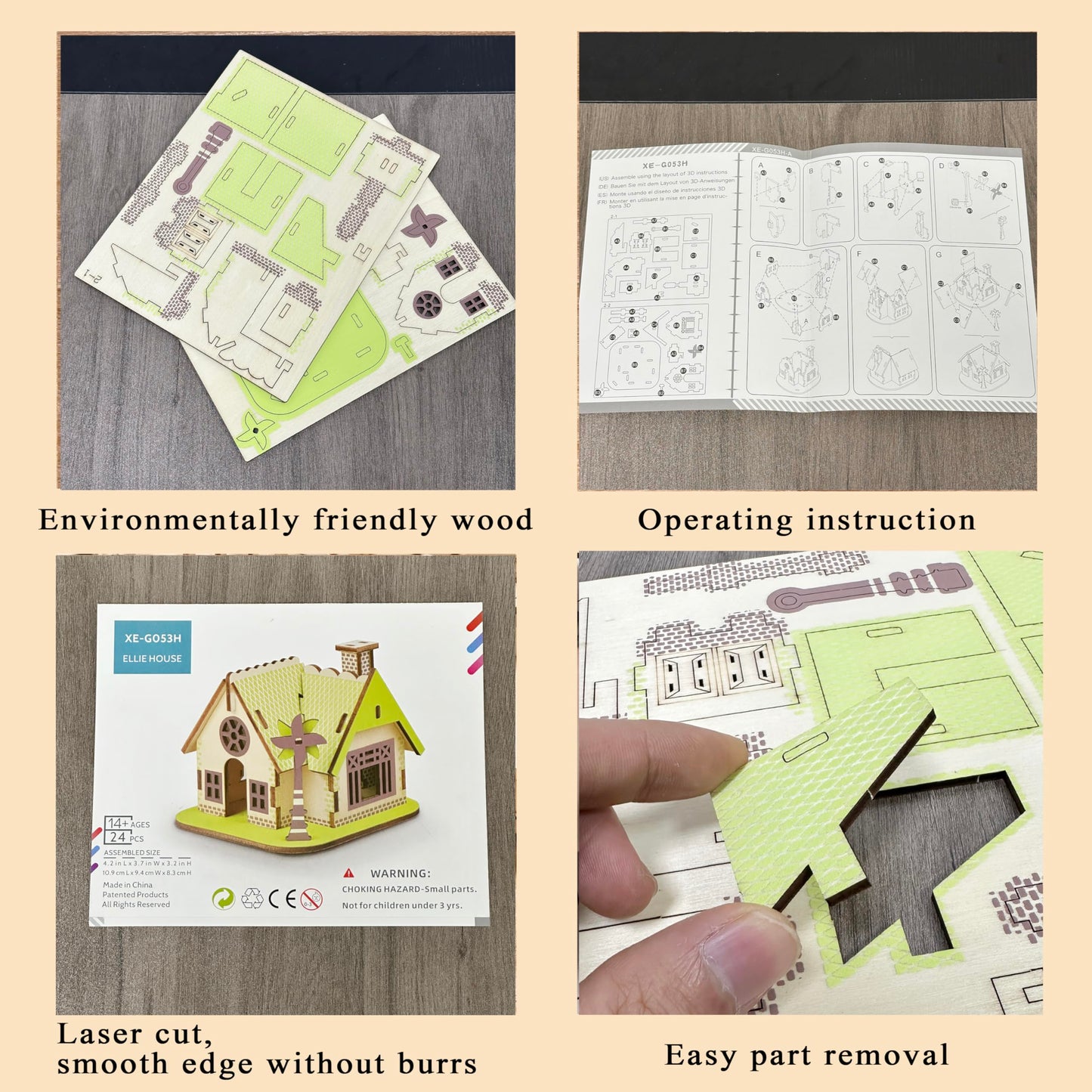 MPIUET Wooden 3D Puzzles – Log Cabin DIY Kit 9-in-1 (B) for Adults & Teens