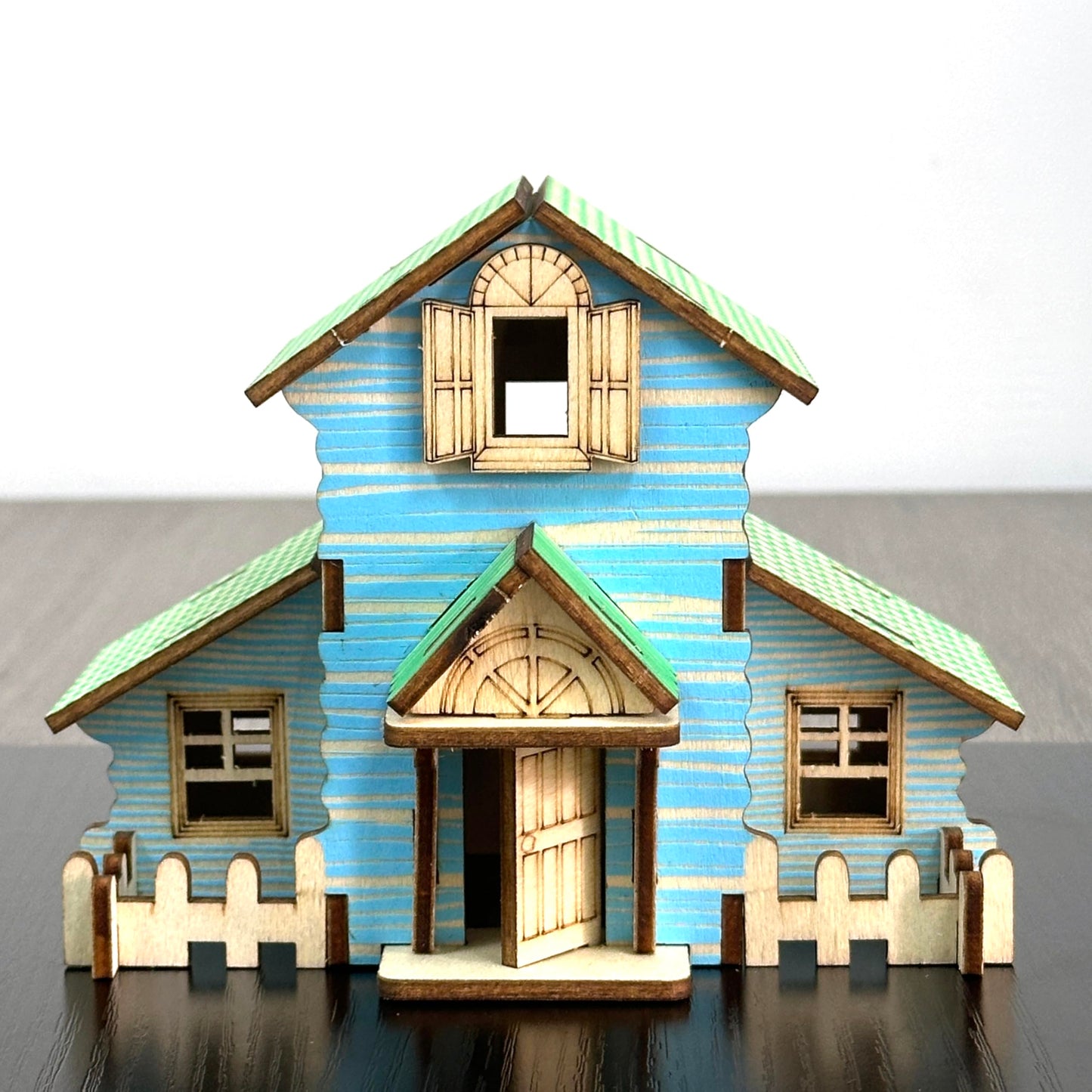 MPIUET Wooden 3D Puzzle – Blue Little House Kit for Teens & Adults (Glue-Free)