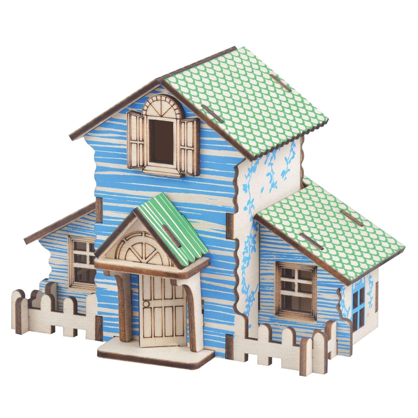 MPIUET Wooden 3D Puzzle – Blue Little House Kit for Teens & Adults (Glue-Free)