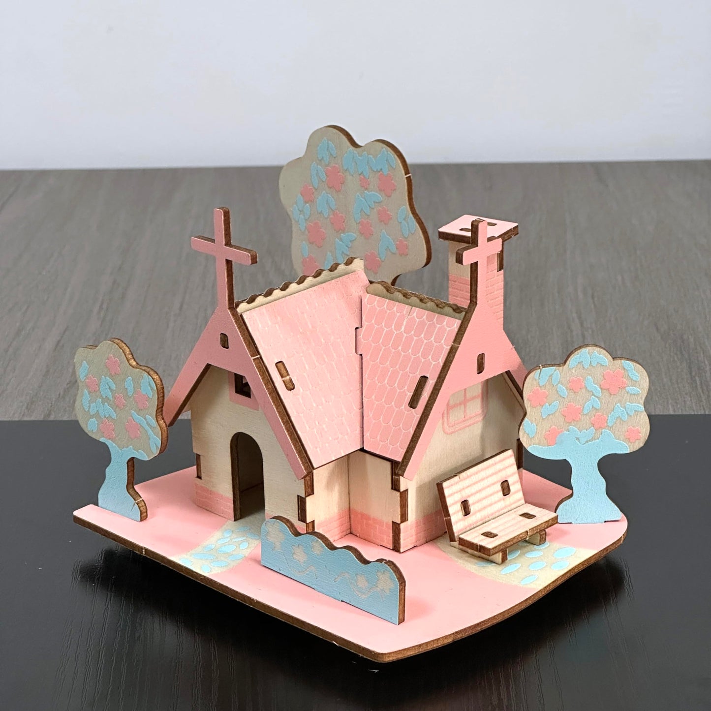 MPIUET Pink Little House 3D Puzzle – Eco-Friendly Wood Model Kit