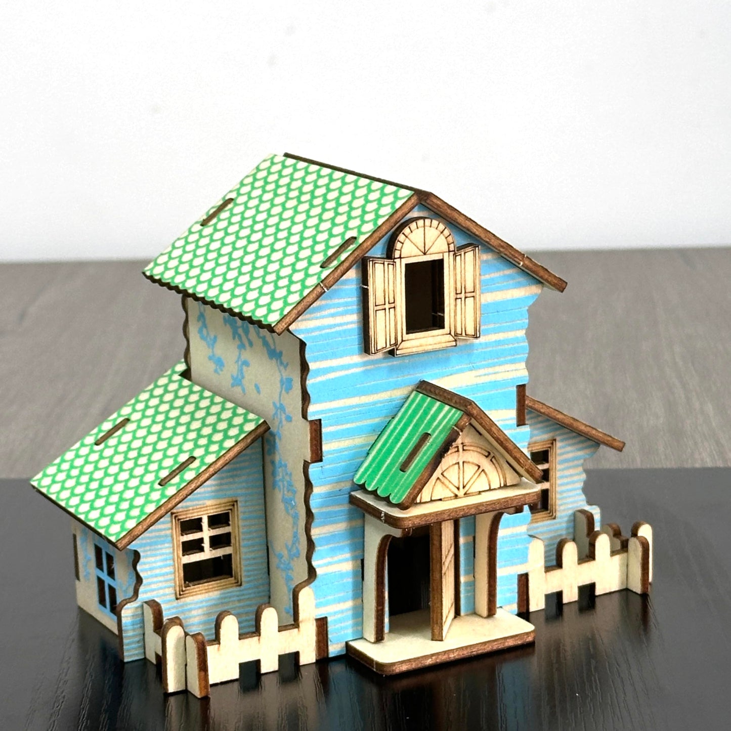 MPIUET Wooden 3D Puzzle – Blue Little House Kit for Teens & Adults (Glue-Free)