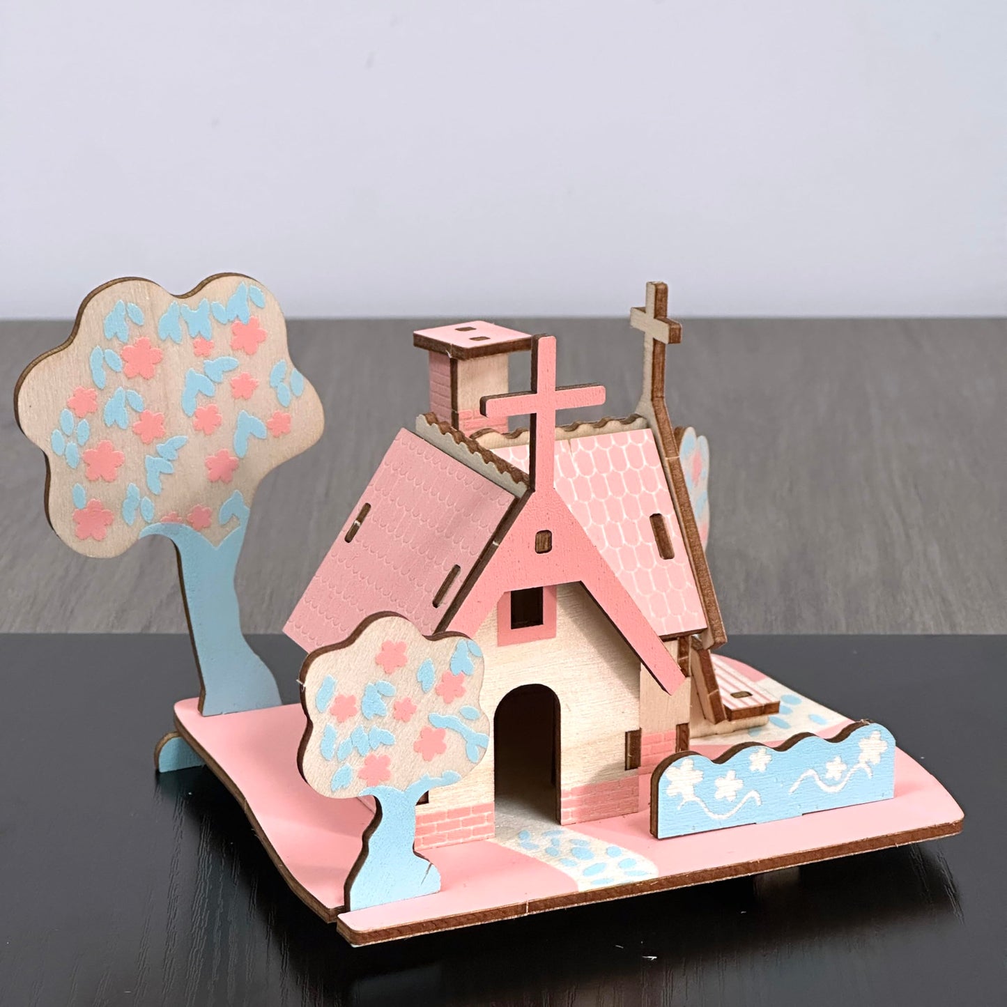 MPIUET Pink Little House 3D Puzzle – Eco-Friendly Wood Model Kit