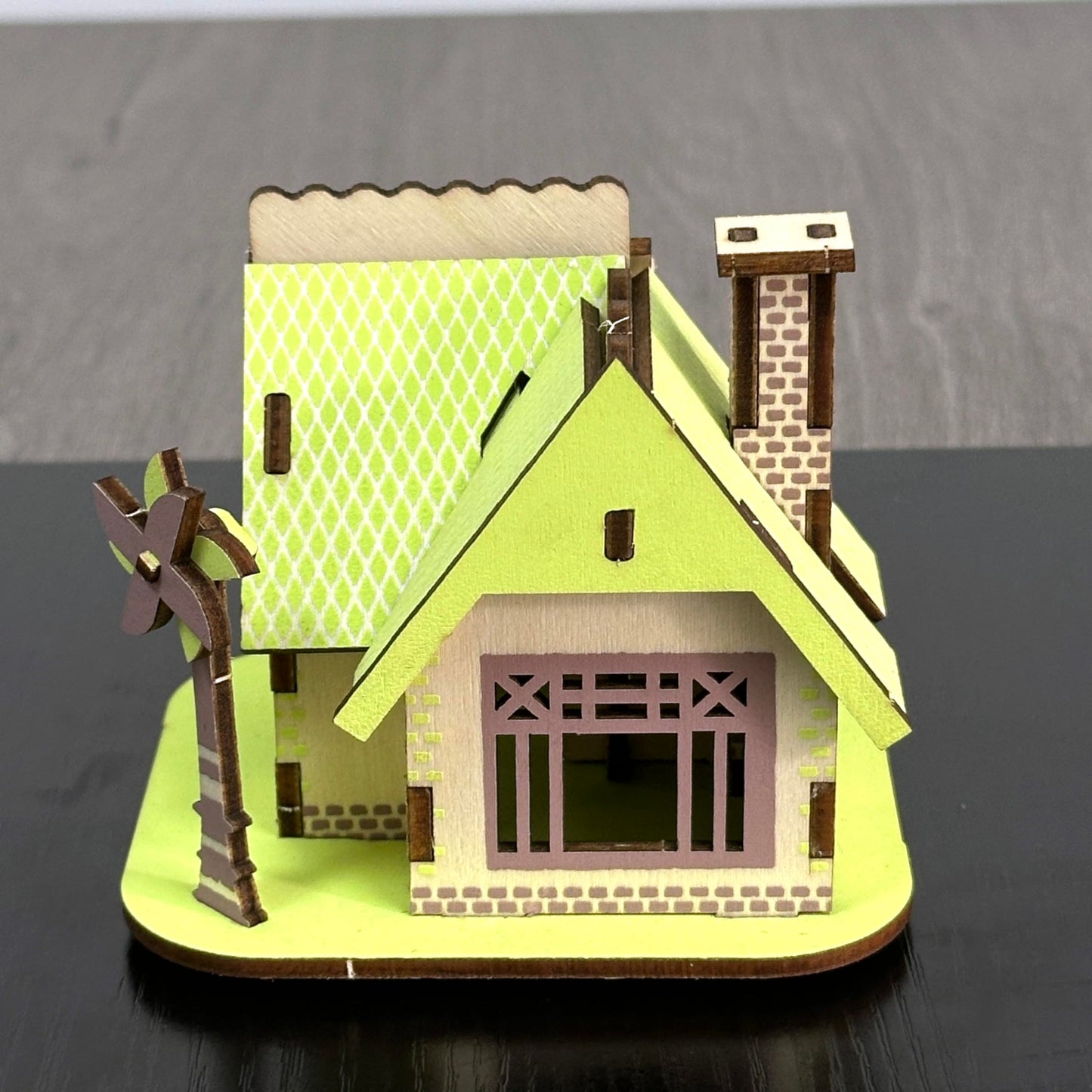 MPIUET Wooden 3D Puzzle – Green Little House Log Cabin Model Kit for Adults & Teens