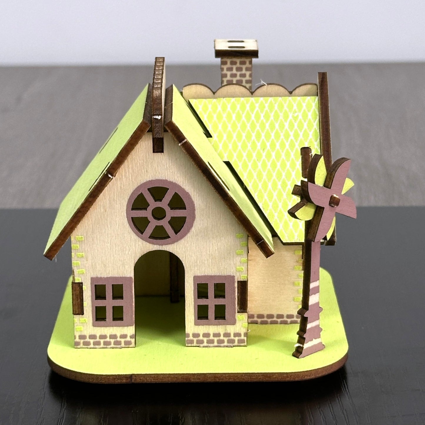 MPIUET Wooden 3D Puzzle – Green Little House Log Cabin Model Kit for Adults & Teens