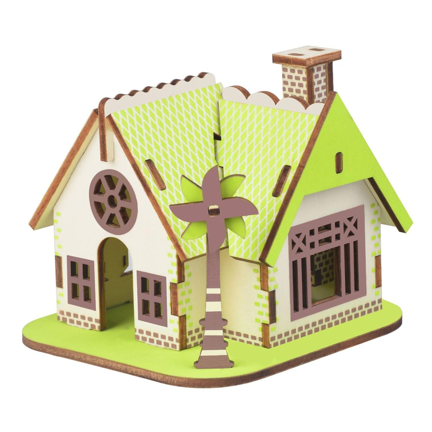 MPIUET Wooden 3D Puzzle – Green Little House Log Cabin Model Kit for Adults & Teens