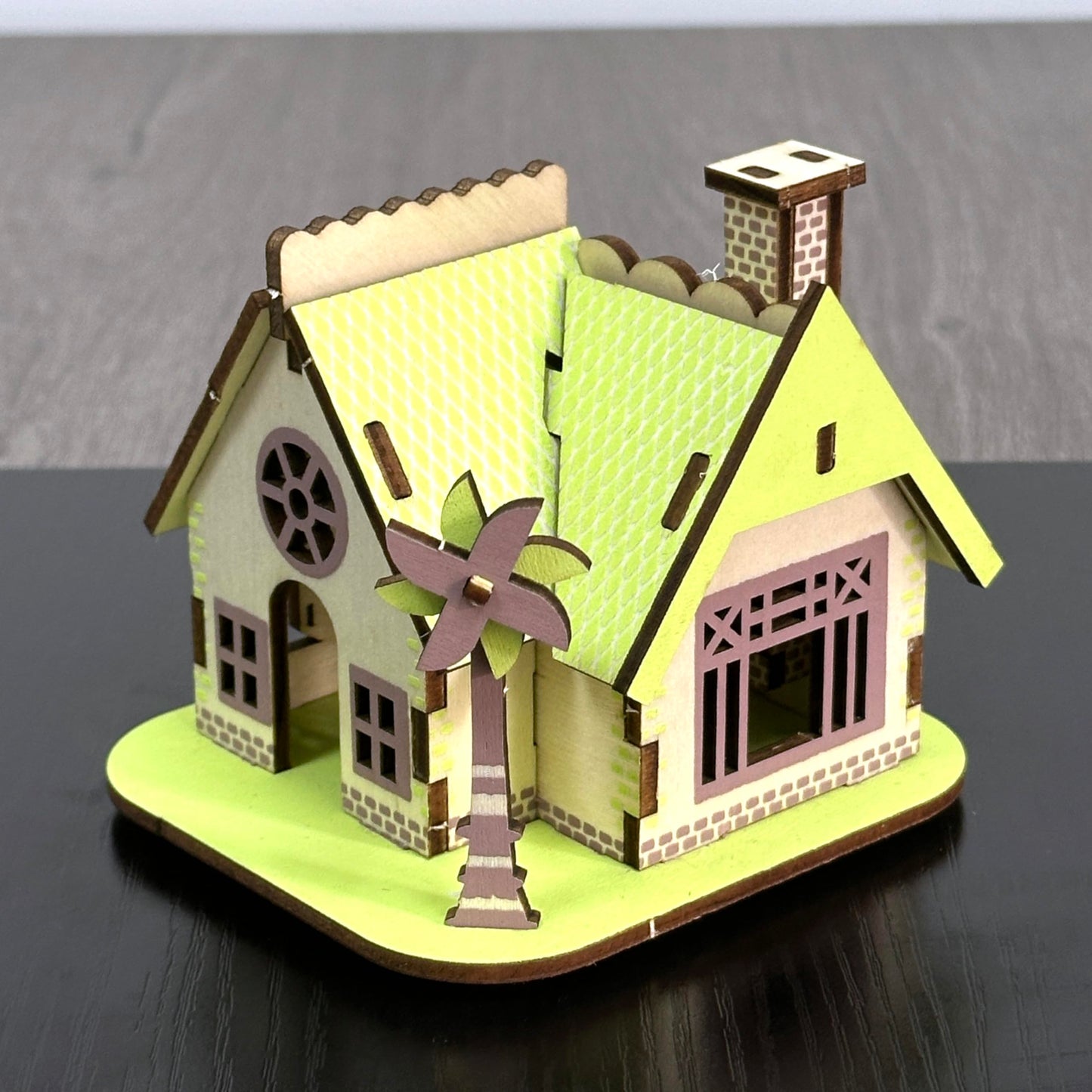 MPIUET Wooden 3D Puzzle – Green Little House Log Cabin Model Kit for Adults & Teens