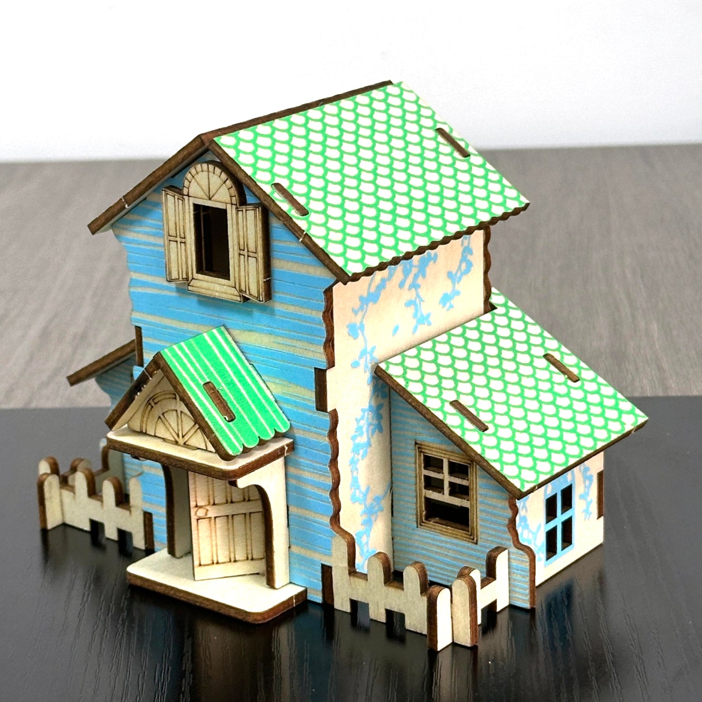 MPIUET Wooden 3D Puzzle – Blue Little House Kit for Teens & Adults (Glue-Free)