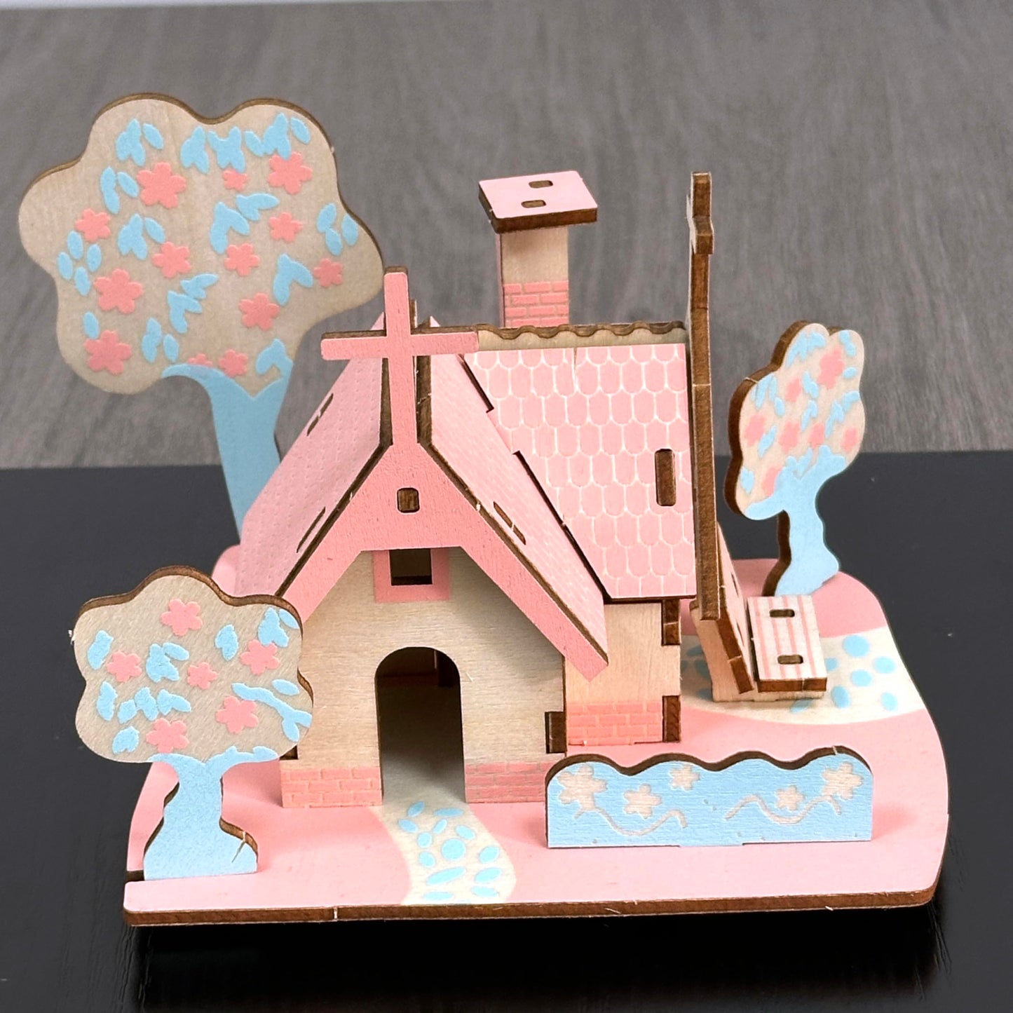 MPIUET Pink Little House 3D Puzzle – Eco-Friendly Wood Model Kit
