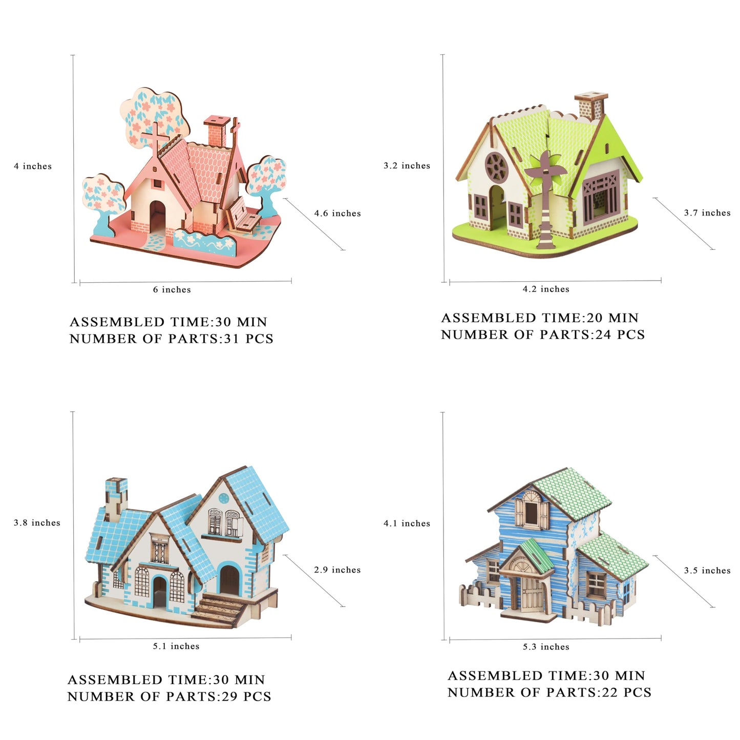 MPIUET Wooden 3D Puzzles for Adults | Log Cabin DIY Miniature House 4-in-1 Kit
