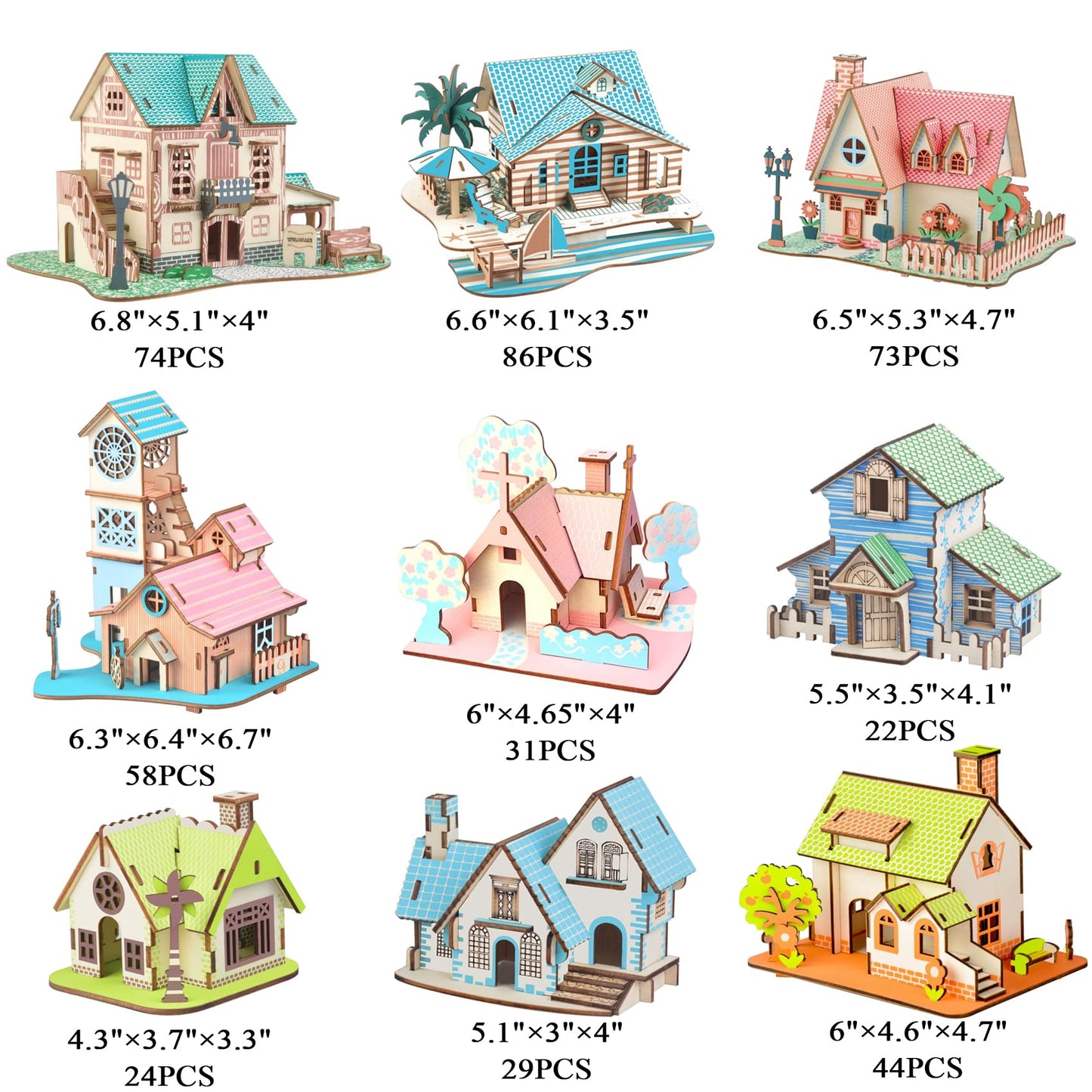 MPIUET Wooden 3D Puzzles – Log Cabin DIY Kit 9-in-1 (B) for Adults & Teens