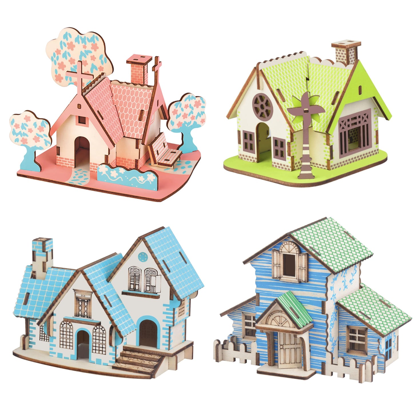 MPIUET Wooden 3D Puzzles for Adults | Log Cabin DIY Miniature House 4-in-1 Kit