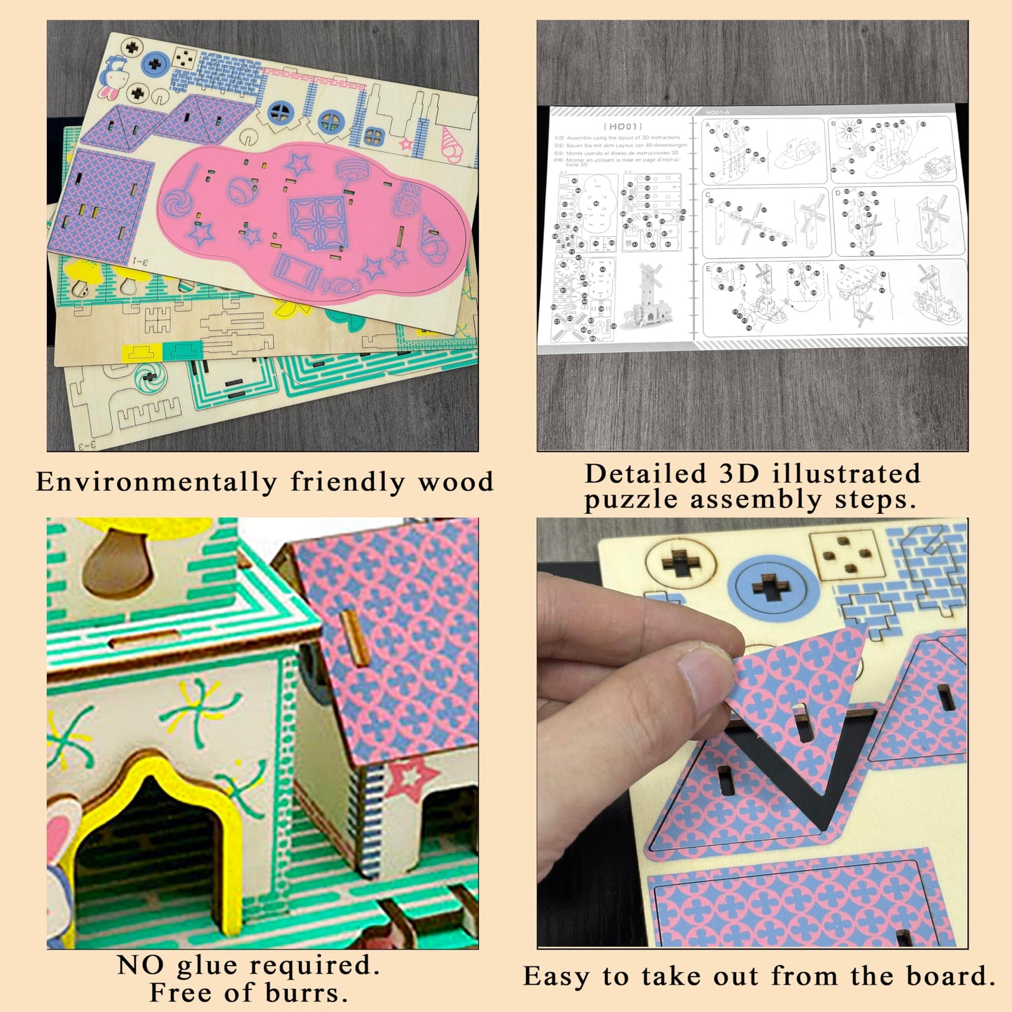 MPIUET Wooden 3D Puzzle Kit – Windmill Cottage & Little House