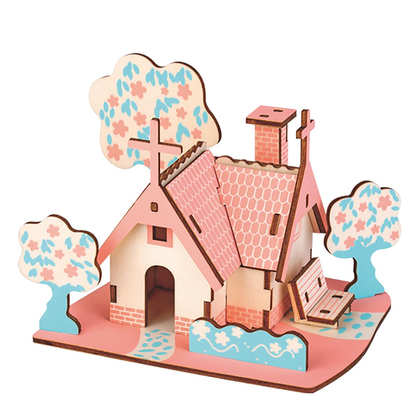 MPIUET Pink Little House 3D Puzzle – Eco-Friendly Wood Model Kit