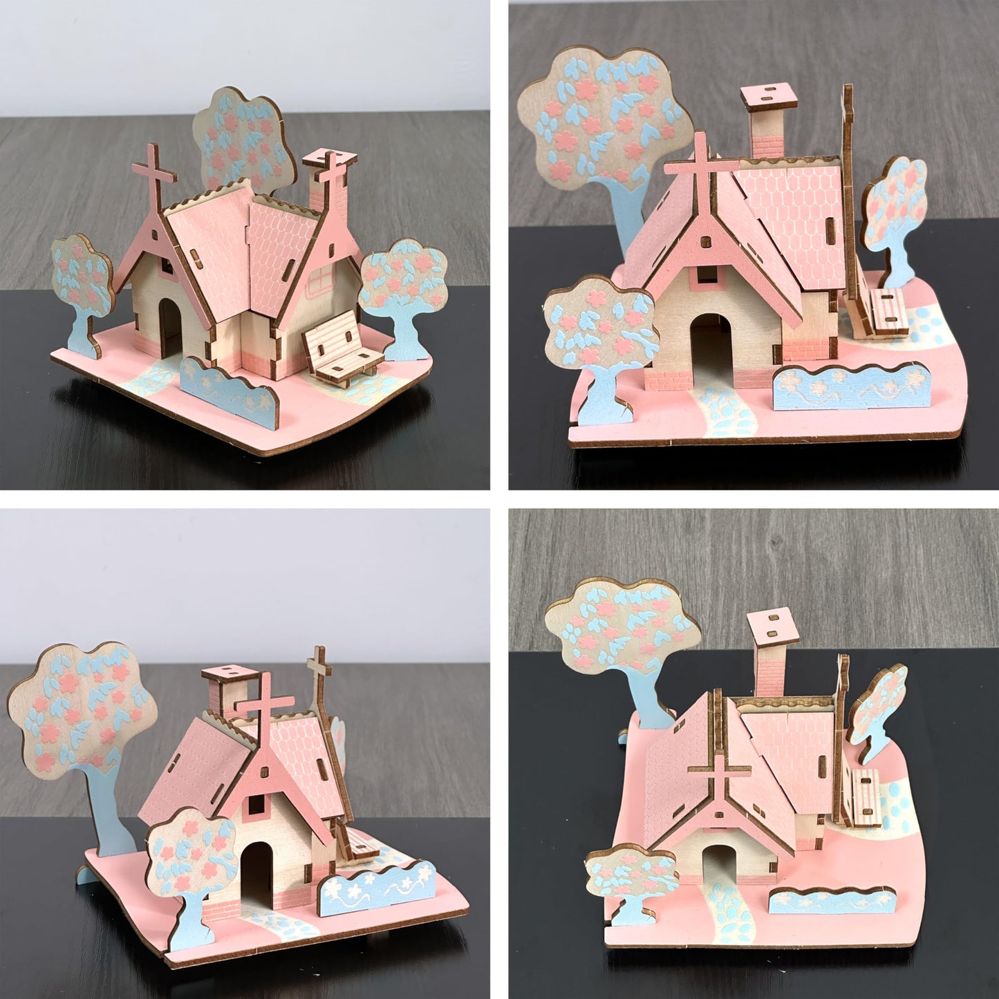 MPIUET Wooden 3D Puzzles for Adults | Log Cabin DIY Miniature House 4-in-1 Kit