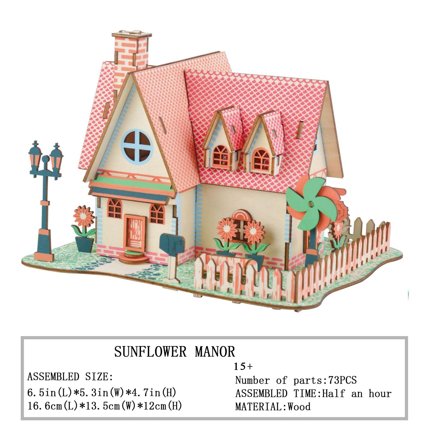 MPIUET Sunflower Manor Wooden 3D Puzzle – DIY Log Cabin Miniature House Kit for Adults & Teens