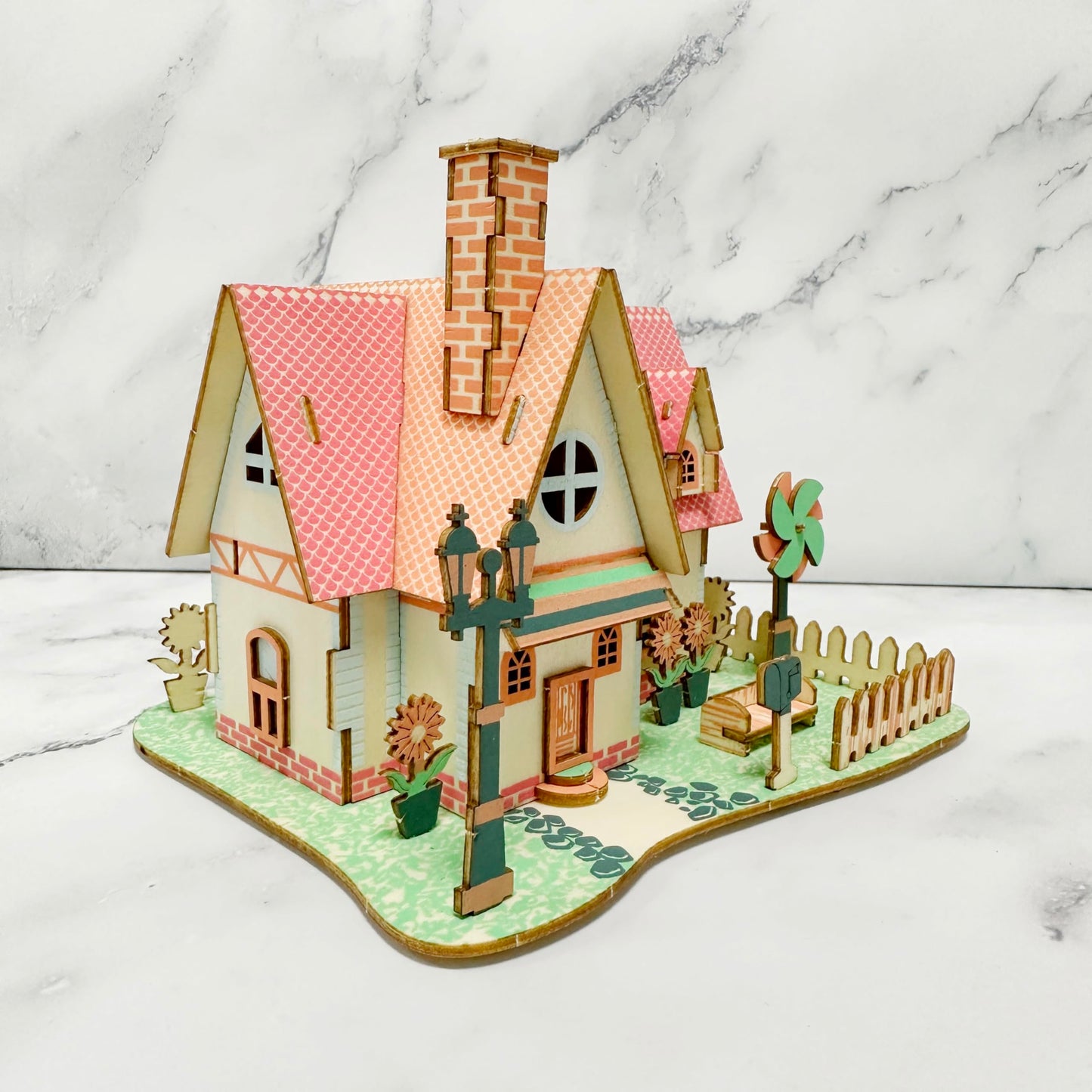 MPIUET Sunflower Manor Wooden 3D Puzzle – DIY Log Cabin Miniature House Kit for Adults & Teens