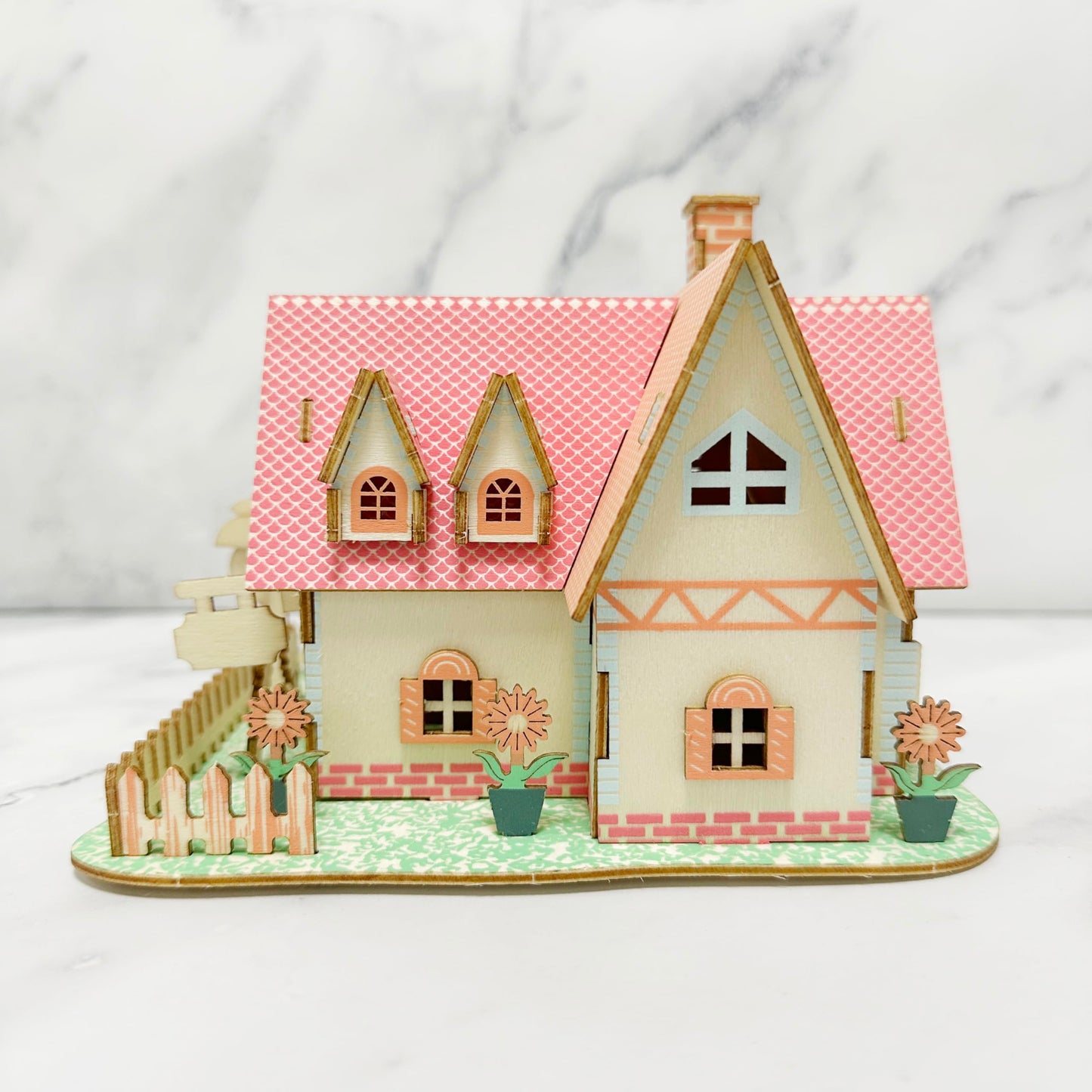 MPIUET Sunflower Manor Wooden 3D Puzzle – DIY Log Cabin Miniature House Kit for Adults & Teens