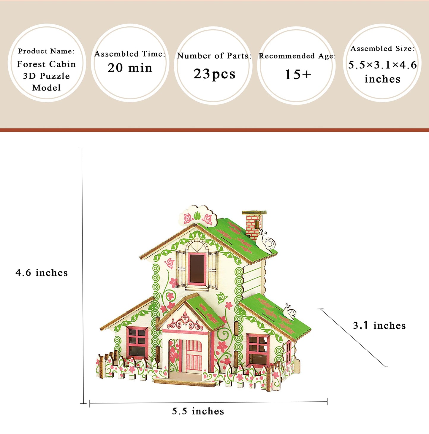 MPIUET Wooden 3D Puzzle – Forest Cabin DIY Miniature House for Adults & Teens