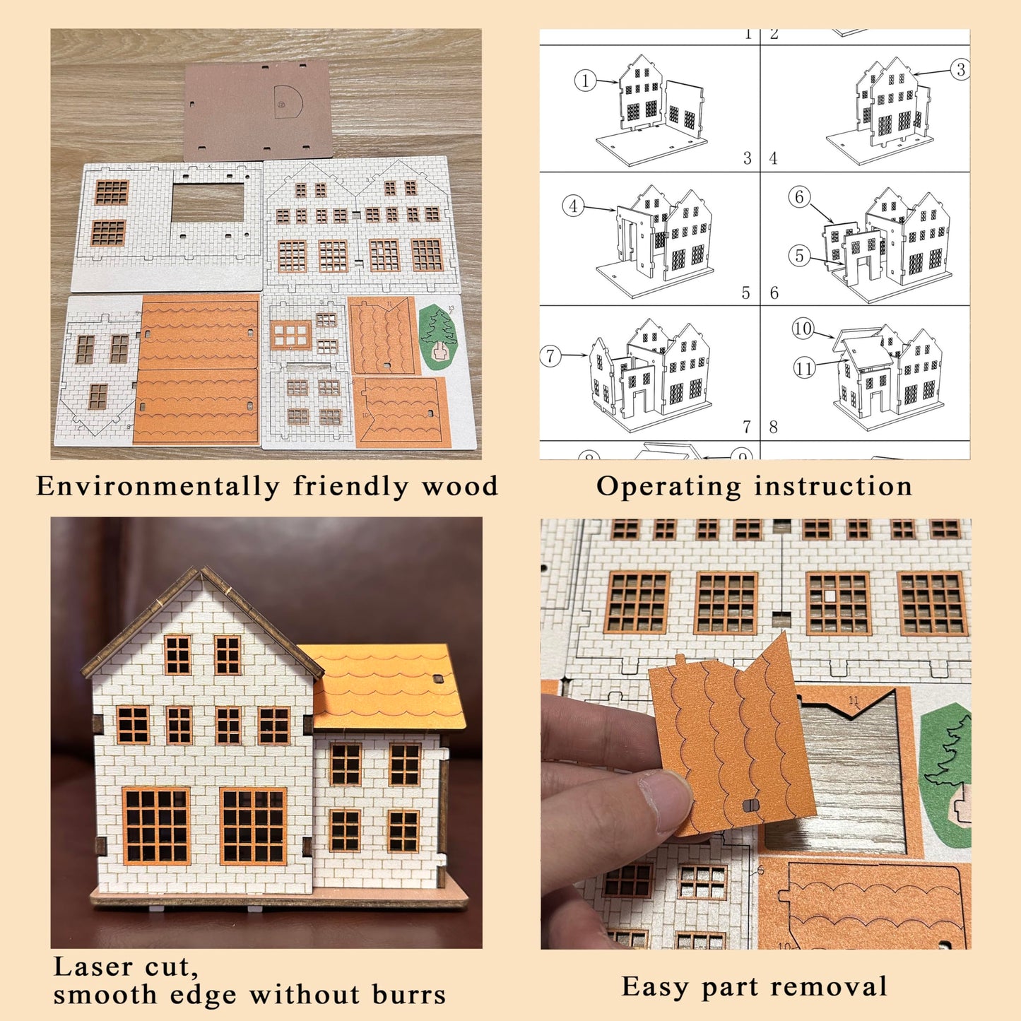 MPIUET Wooden 3D Puzzle – Yellow House 9-in-1 | Log Cabin DIY Miniature Kit for Adults & Teens