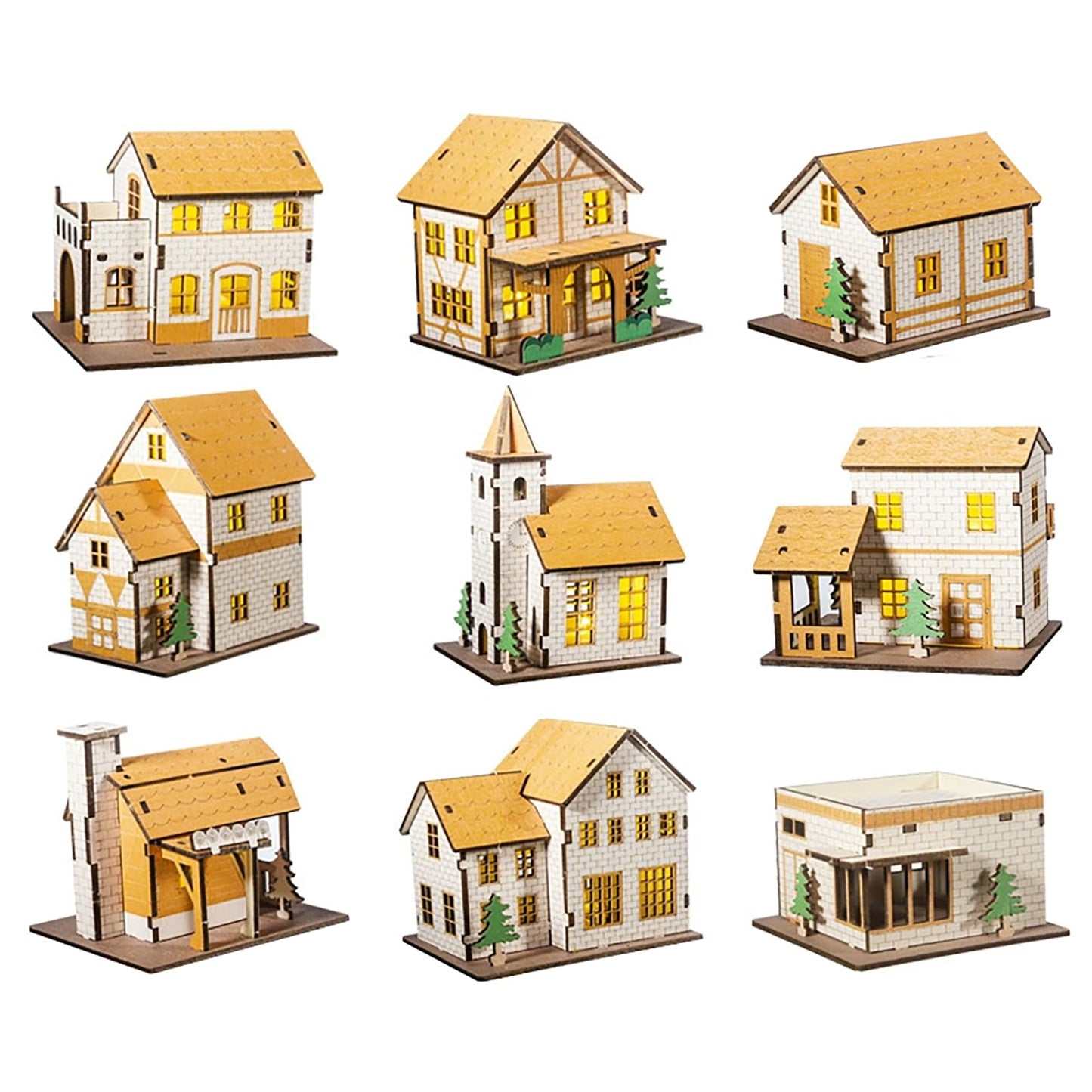 MPIUET Wooden 3D Puzzle – Yellow House 9-in-1 | Log Cabin DIY Miniature Kit for Adults & Teens