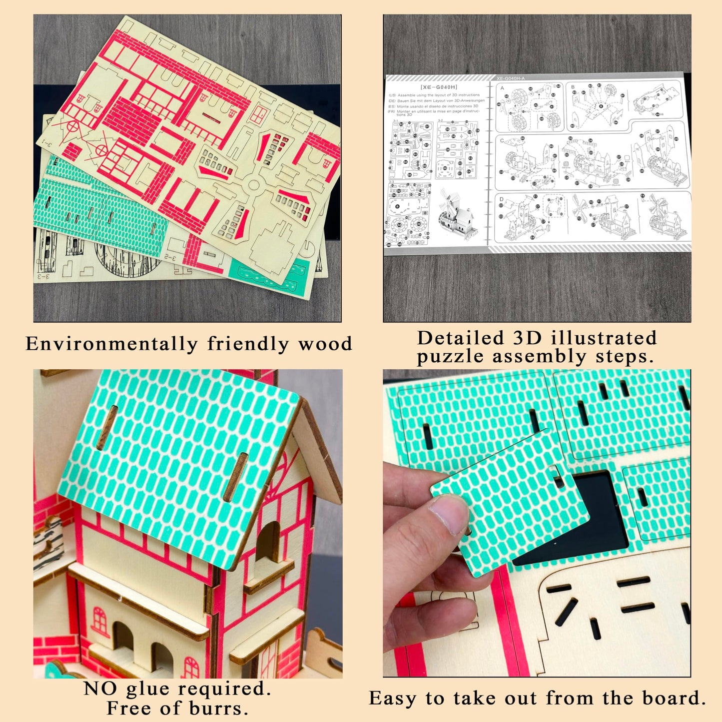 MPIUET Wooden 3D Puzzle Windmill Cottage | DIY Wood Miniature House Kit for Adults & Teens