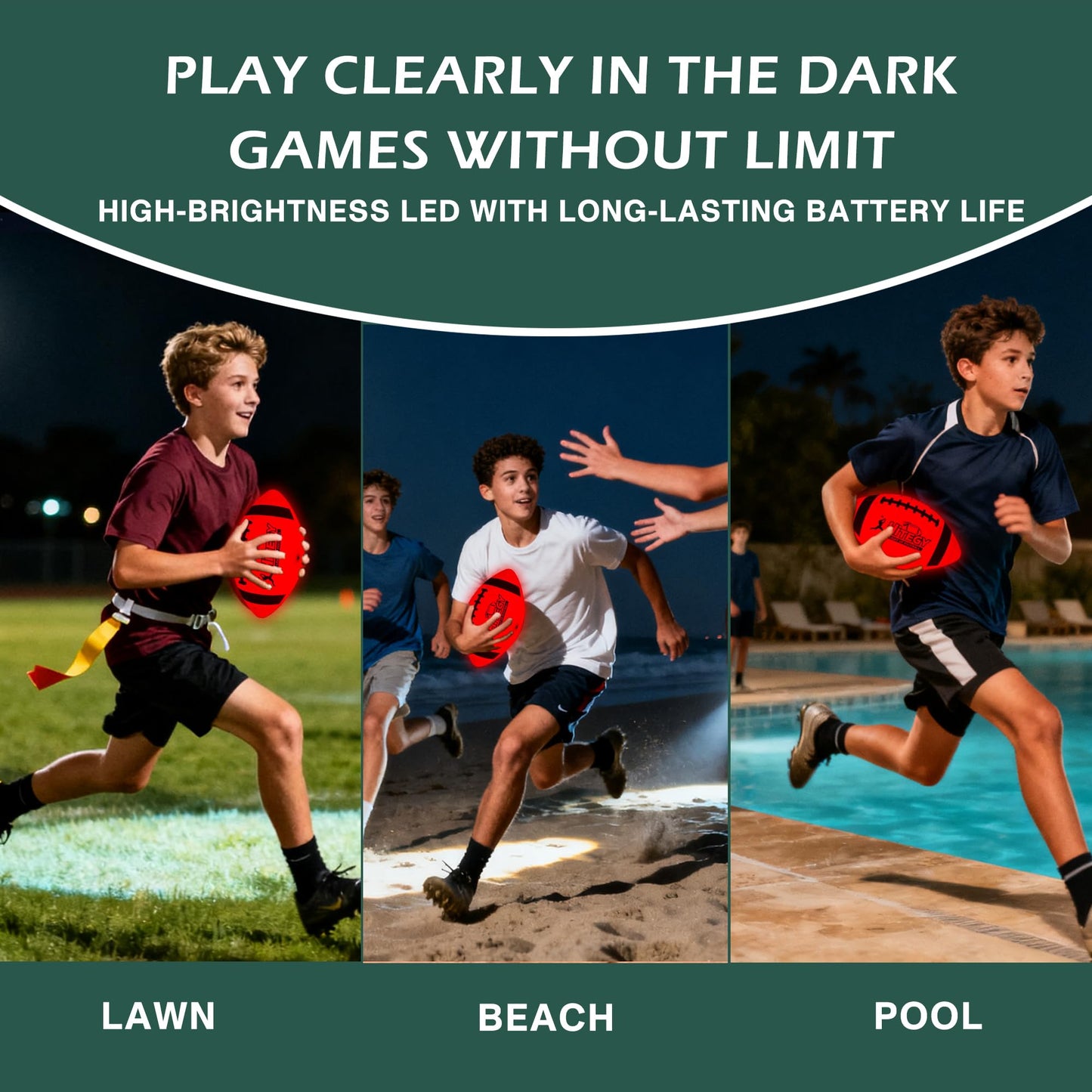 MPMVP Glow in The Dark Football Light Up Ball – USB-C Rechargeable LED Night Ball with Pump (Red, Gift Ready)