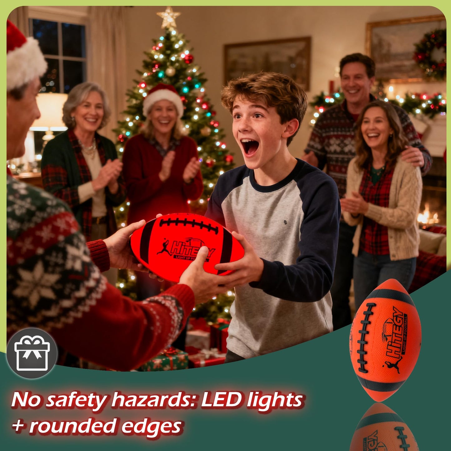MPMVP Glow in The Dark Football Light Up Ball – USB-C Rechargeable LED Night Ball with Pump (Red, Gift Ready)