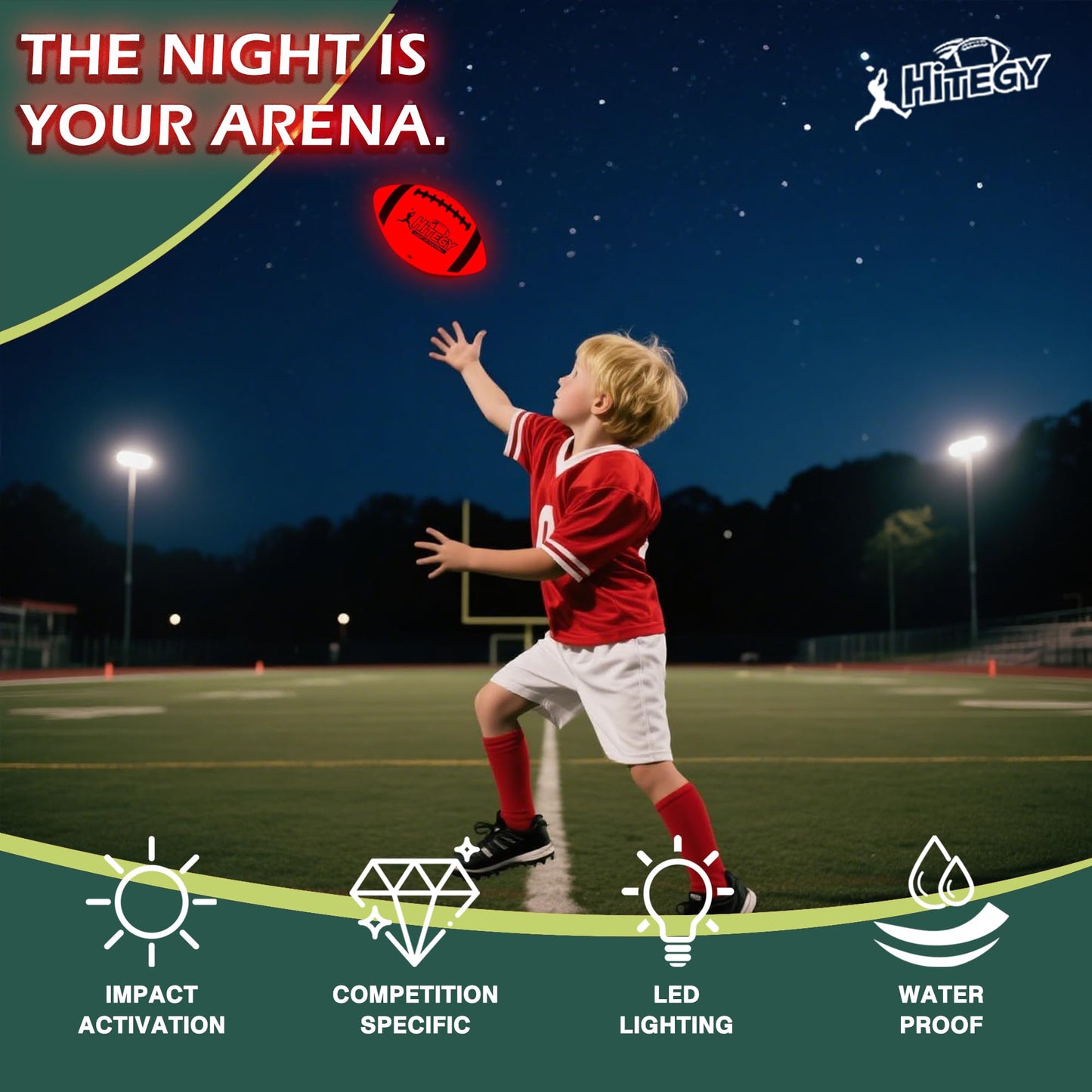 MPMVP Glow in The Dark Football Light Up Ball – USB-C Rechargeable LED Night Ball with Pump (Red, Gift Ready)