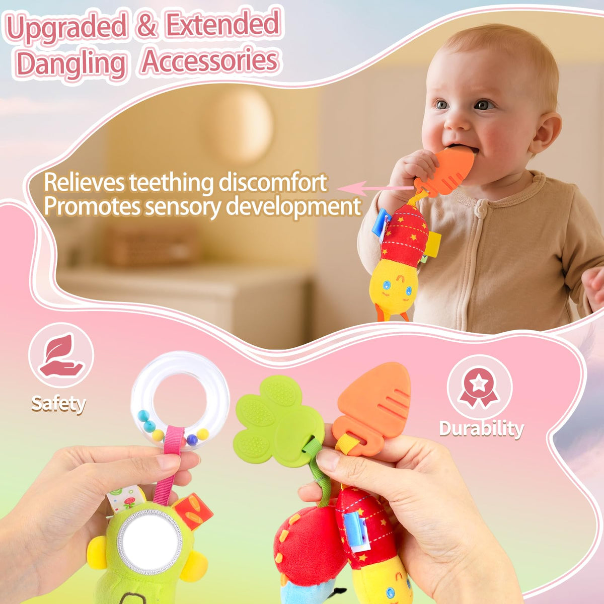 MPQMPQ Baby Car Seat Toys 0–6 Months | Upgraded Spiral Hanging Toy Set