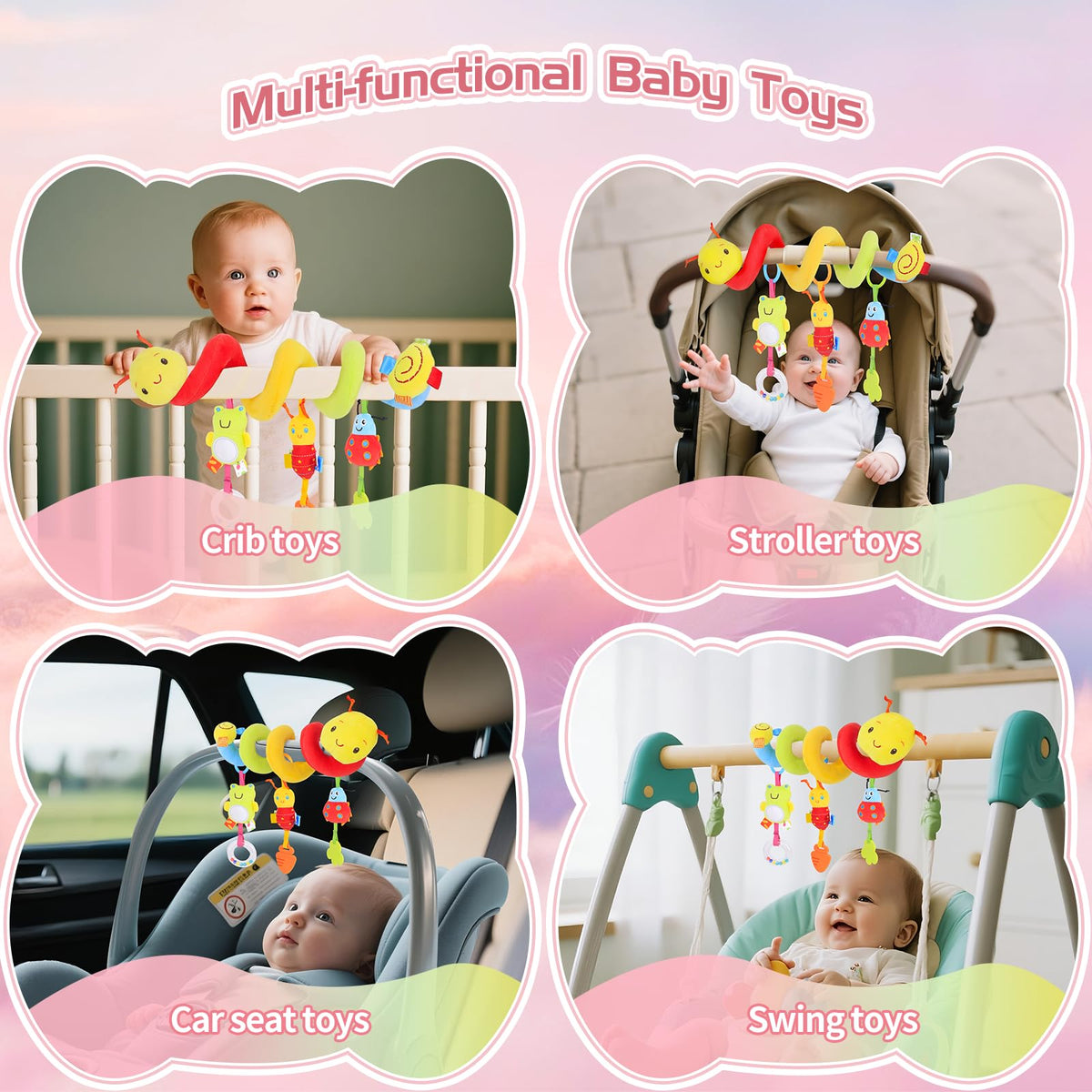 MPQMPQ Baby Car Seat Toys 0–6 Months | Upgraded Spiral Hanging Toy Set