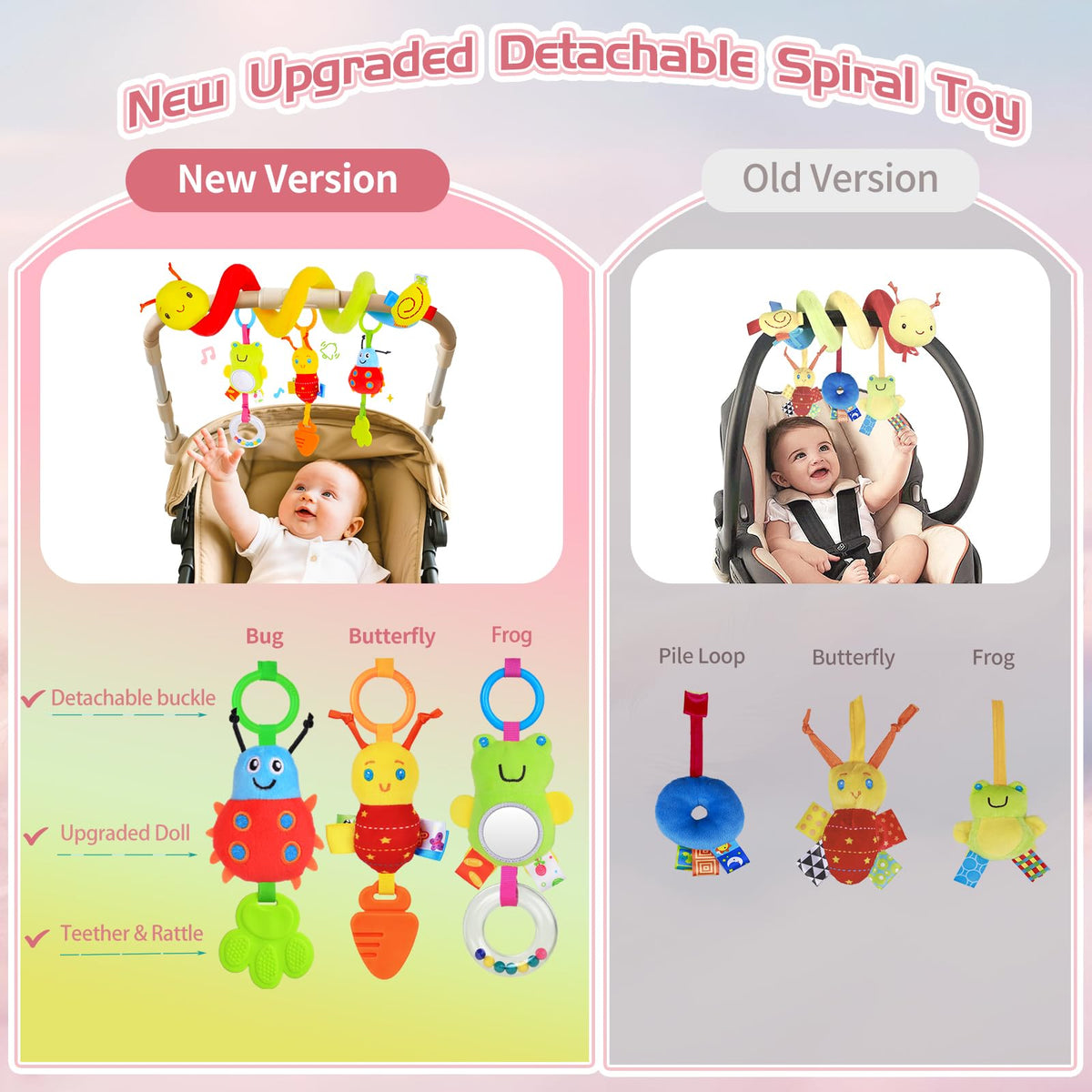 MPQMPQ Baby Car Seat Toys 0–6 Months | Upgraded Spiral Hanging Toy Set