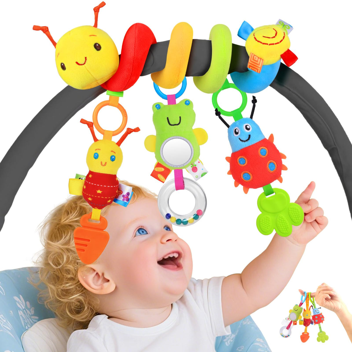 MPQMPQ Baby Car Seat Toys 0–6 Months | Upgraded Spiral Hanging Toy Set