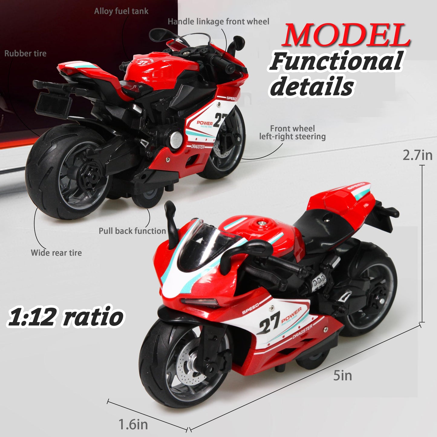 MQDMINI 4-Pack Pull-Back Motorcycle Toys – Lights, Sounds & Friction Drive for Kids 3-12