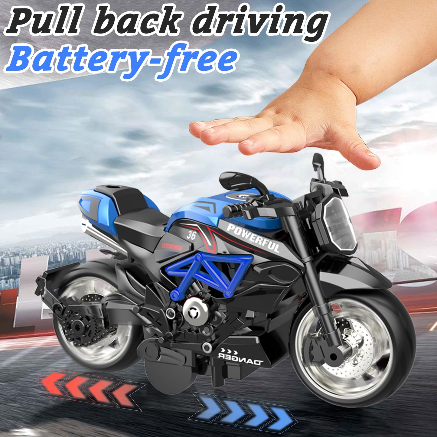 MQDMINI 4-Pack Pull-Back Motorcycle Toys | Friction-Powered Cars with Lights & Sounds