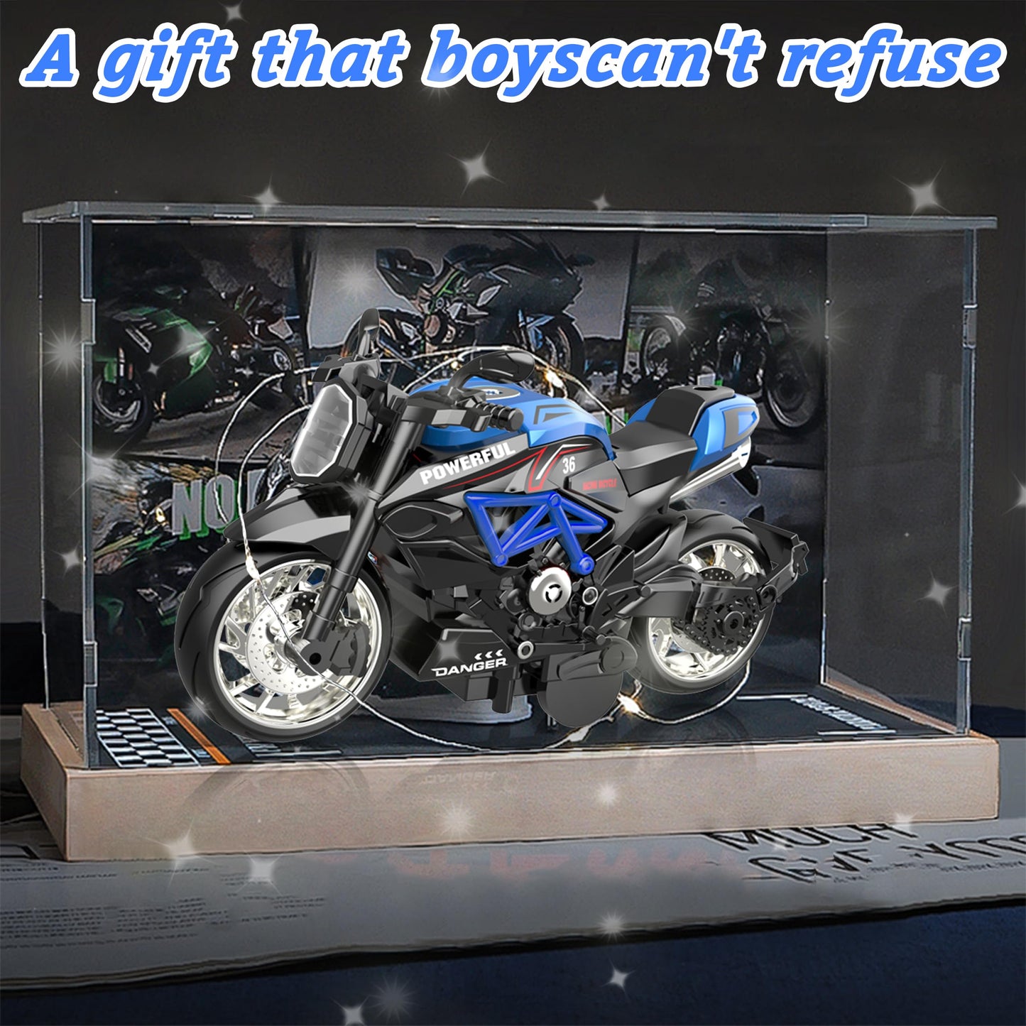 MQDMINI 4-Pack Pull-Back Motorcycle Toys | Friction-Powered Cars with Lights & Sounds