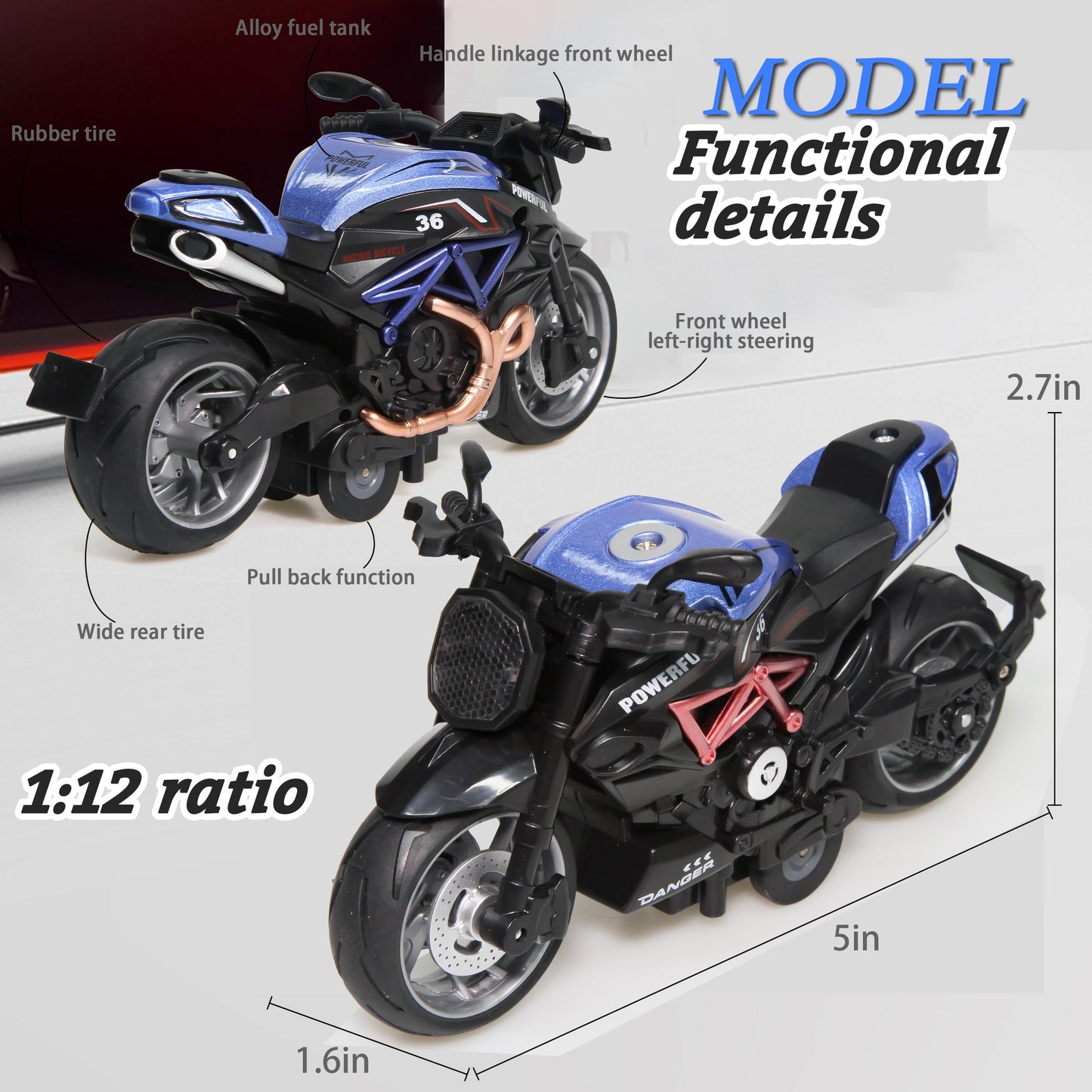 MQDMINI 4-Pack Pull-Back Motorcycle Toys | Friction-Powered Cars with Lights & Sounds
