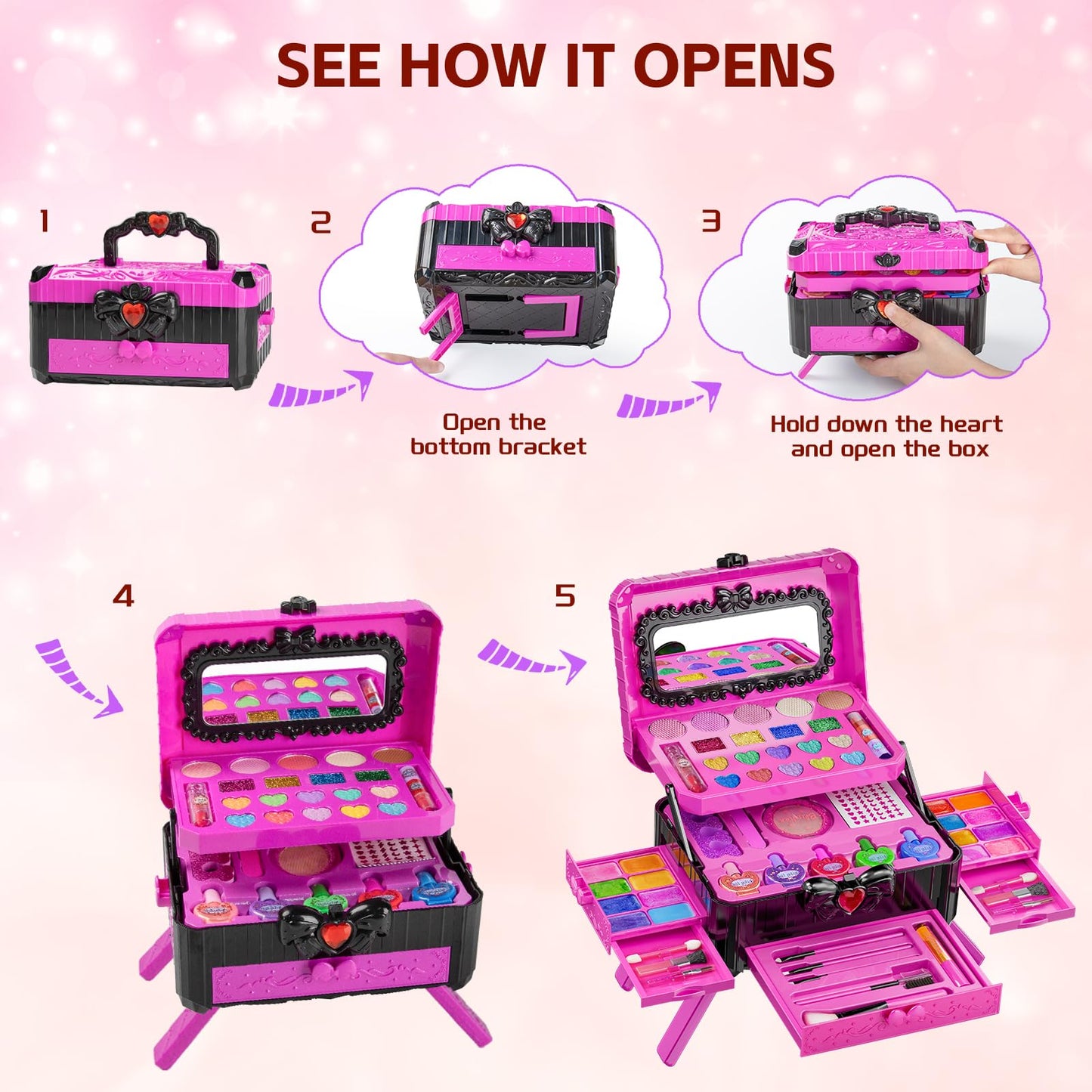 Mqsiuve Kids Makeup Sets for Girls – Washable Toy Makeup Kit with Mirror & Dressing Table (Ages 3-12)