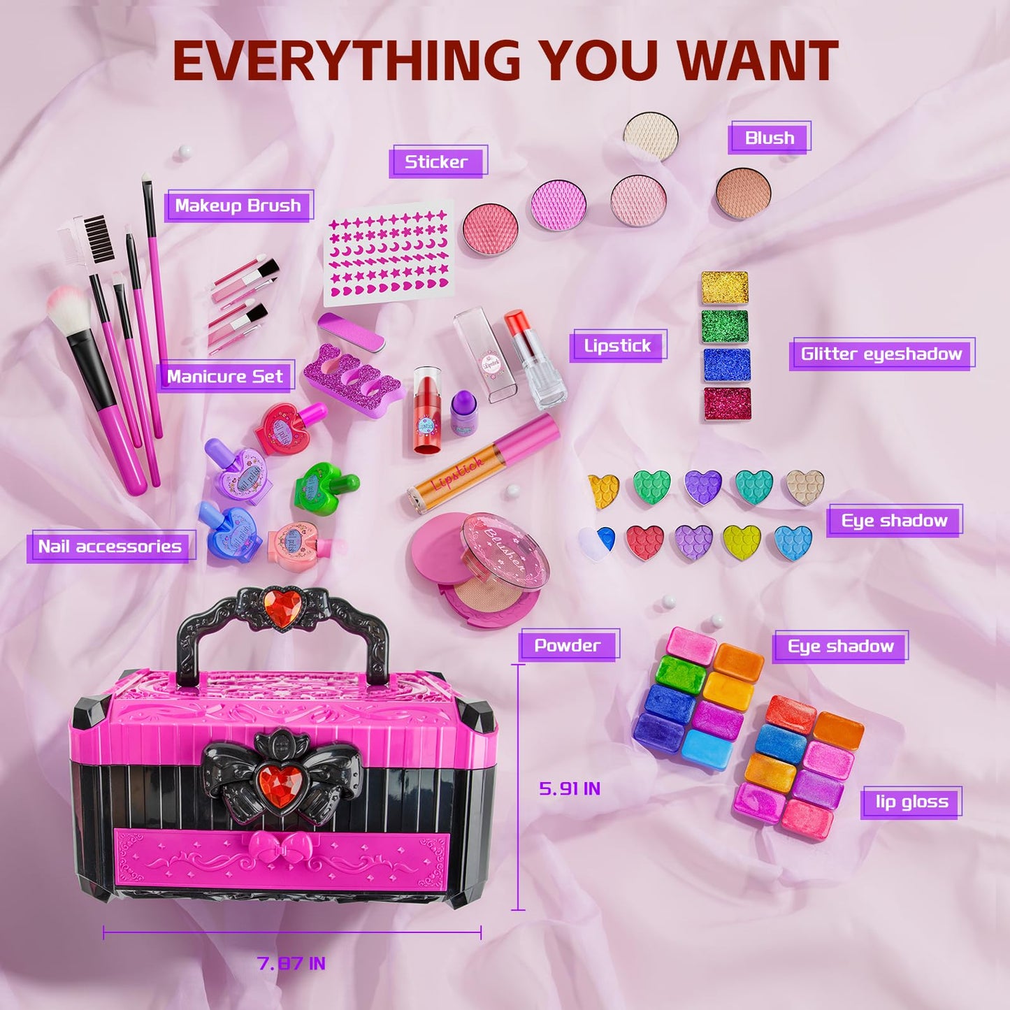Mqsiuve Kids Makeup Sets for Girls – Washable Toy Makeup Kit with Mirror & Dressing Table (Ages 3-12)