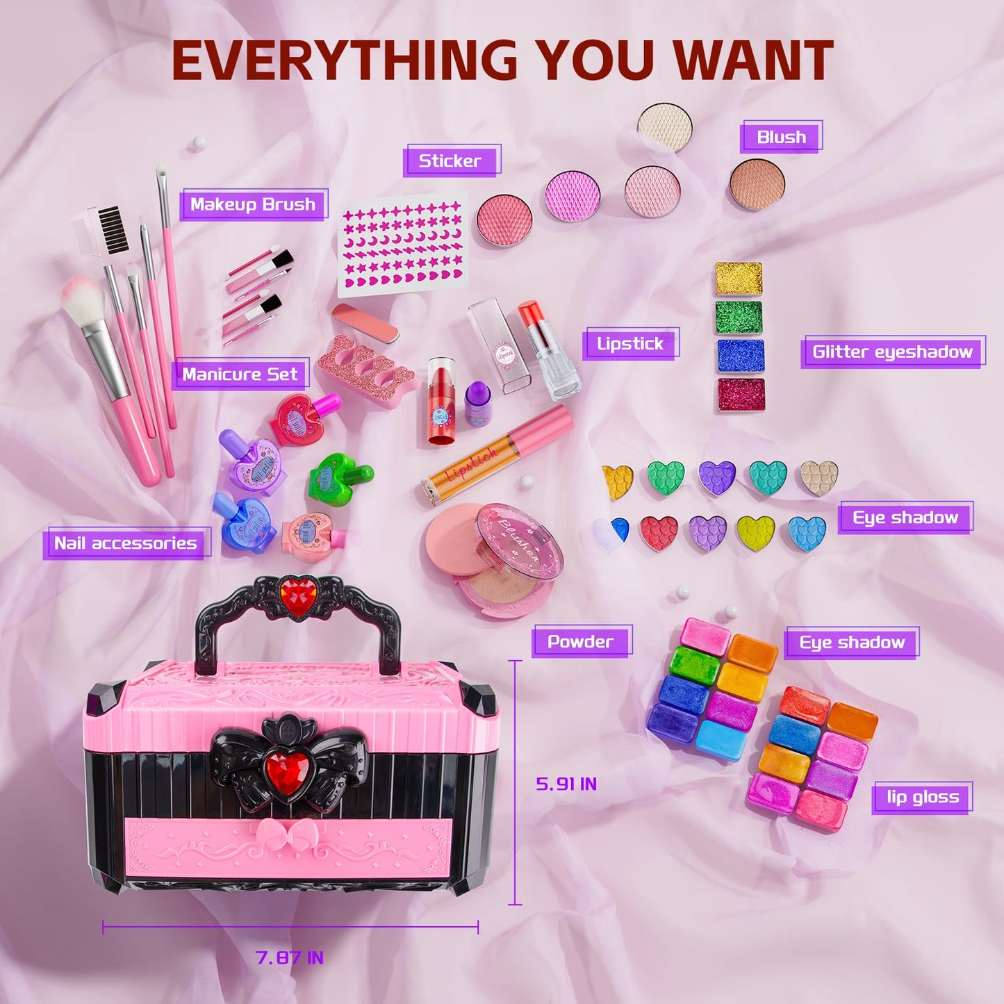 Mqsiuve Kids Makeup Sets – Real Washable Princess Toys with Mirror & Dressing Table Stand