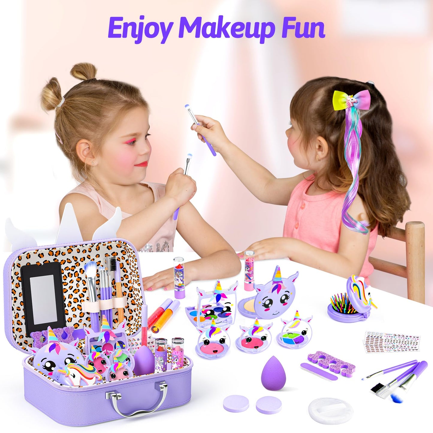 Mqsiuve Kids Makeup Kit for Girls - Non-Toxic, Washable Play Set | Ages 3-12, Purple