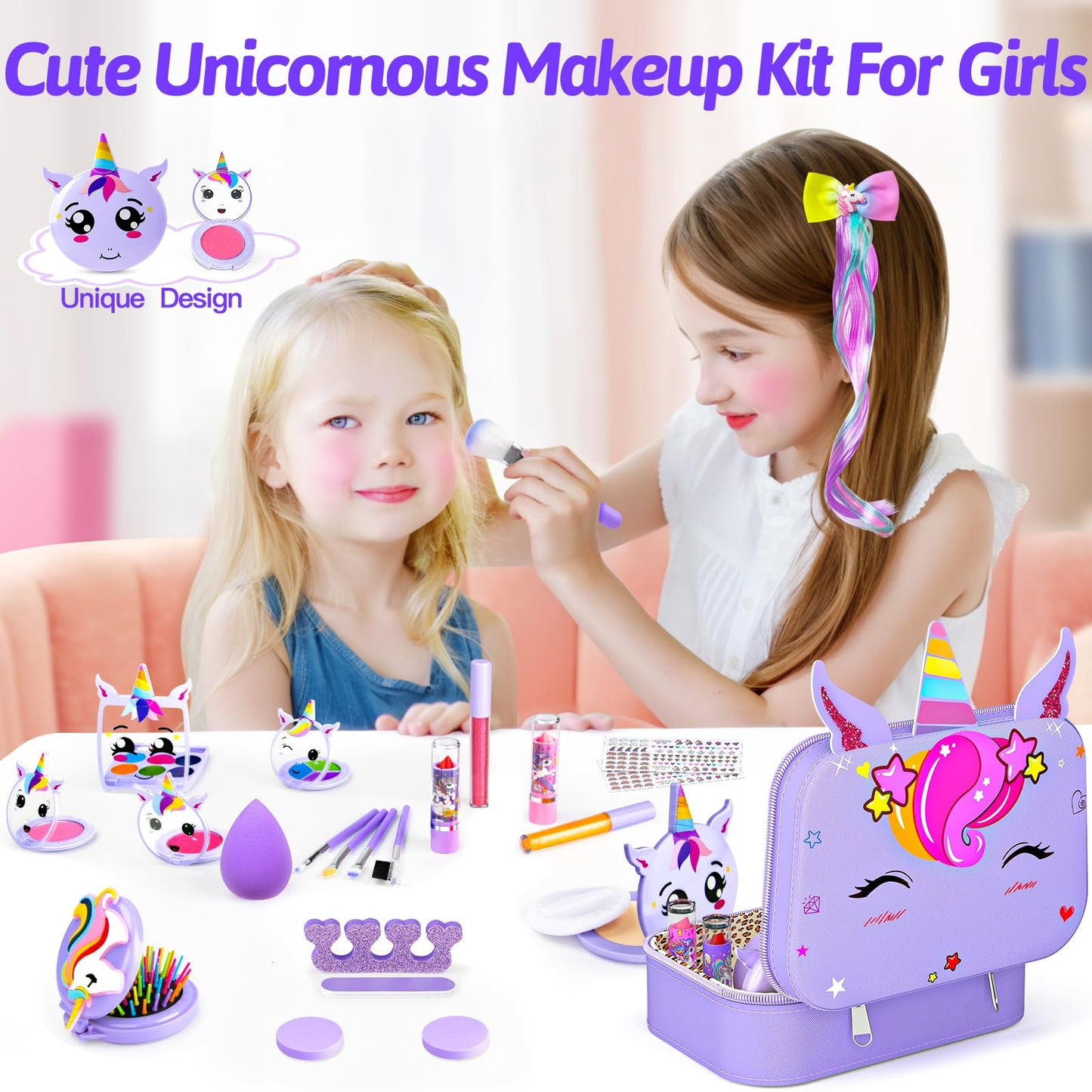Mqsiuve Kids Makeup Kit for Girls — Non-Toxic, Washable, Portable (Ages 3–12)
