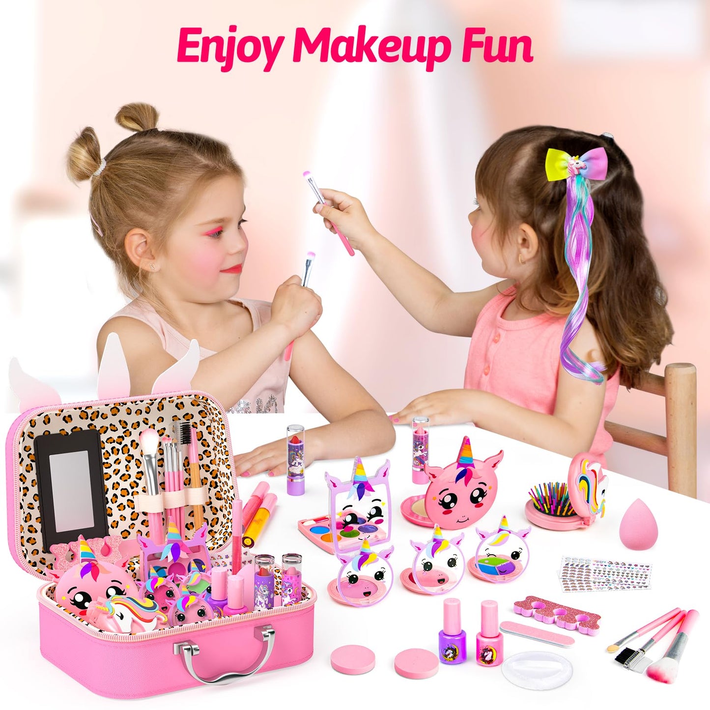 Mqsiuve Kids Makeup Kit for Girls – Non-Toxic, Washable Play Makeup Set (Pink)