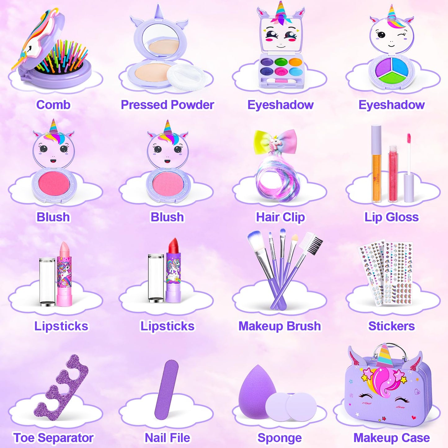 Mqsiuve Kids Makeup Kit for Girls — Non-Toxic, Washable, Portable (Ages 3–12)