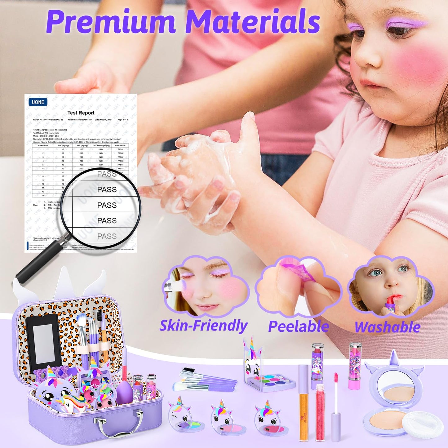Mqsiuve Kids Makeup Kit for Girls — Non-Toxic, Washable, Portable (Ages 3–12)