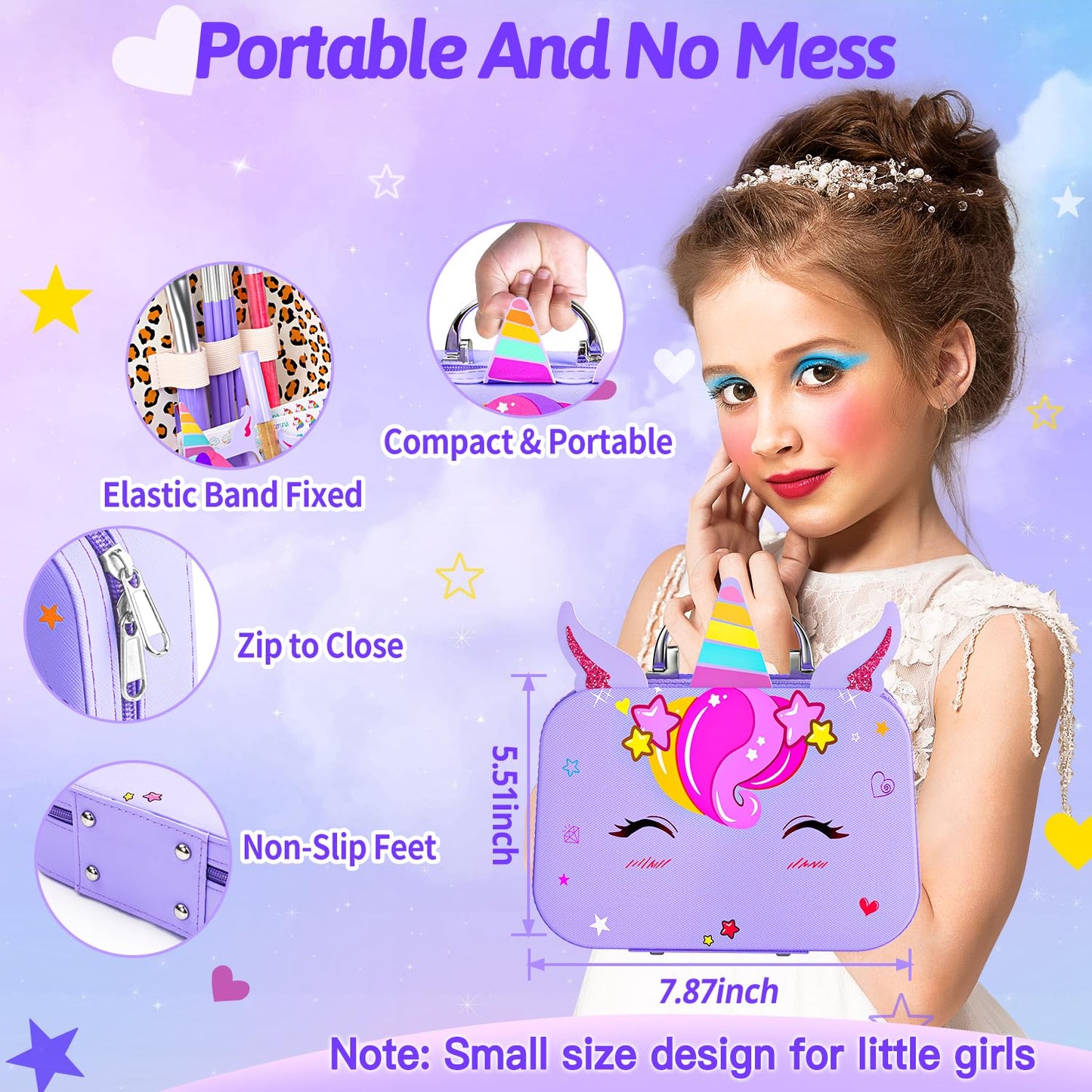 Mqsiuve Kids Makeup Kit for Girls — Non-Toxic, Washable, Portable (Ages 3–12)