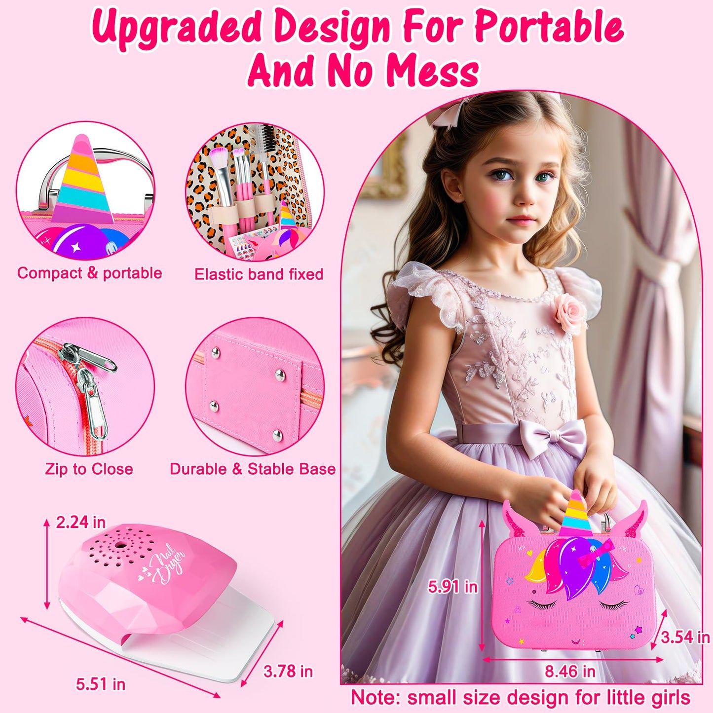 Mqsiuve Kids Makeup Kit for Girls - 2-in-1 Washable Toy Makeup & Nail Art Set (Pink)