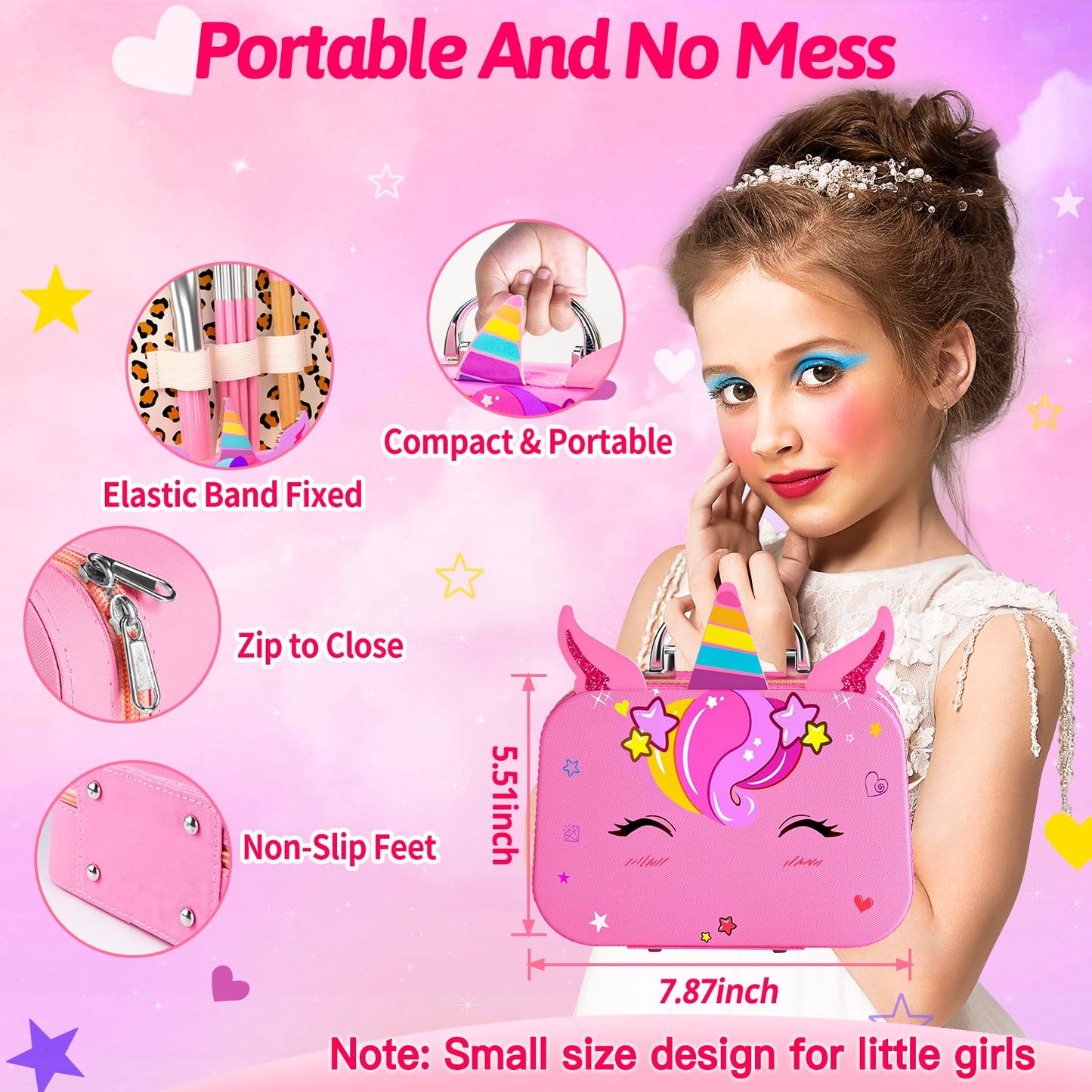 Mqsiuve Kids Makeup Kit for Girls – Non-Toxic, Washable Play Makeup Set (Pink)