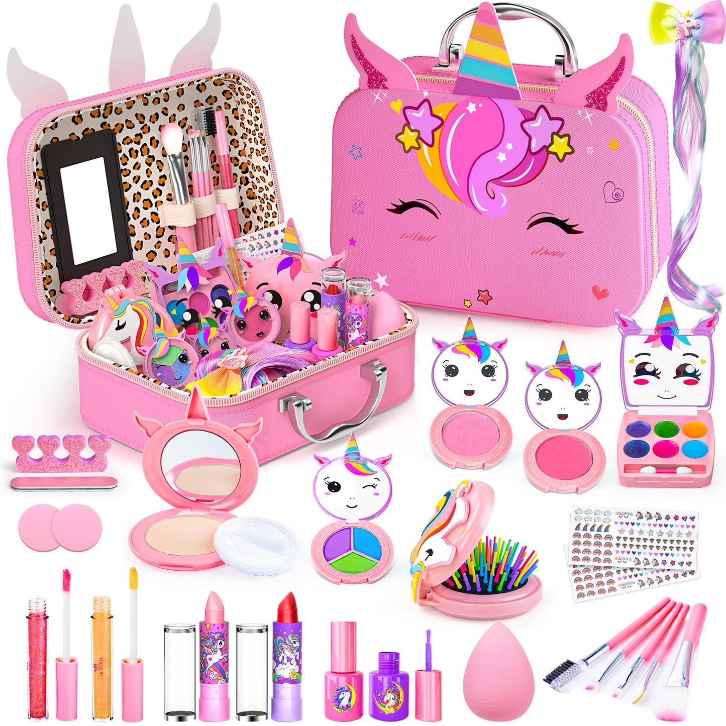 Mqsiuve Kids Makeup Kit for Girls – Non-Toxic, Washable Play Makeup Set (Pink)