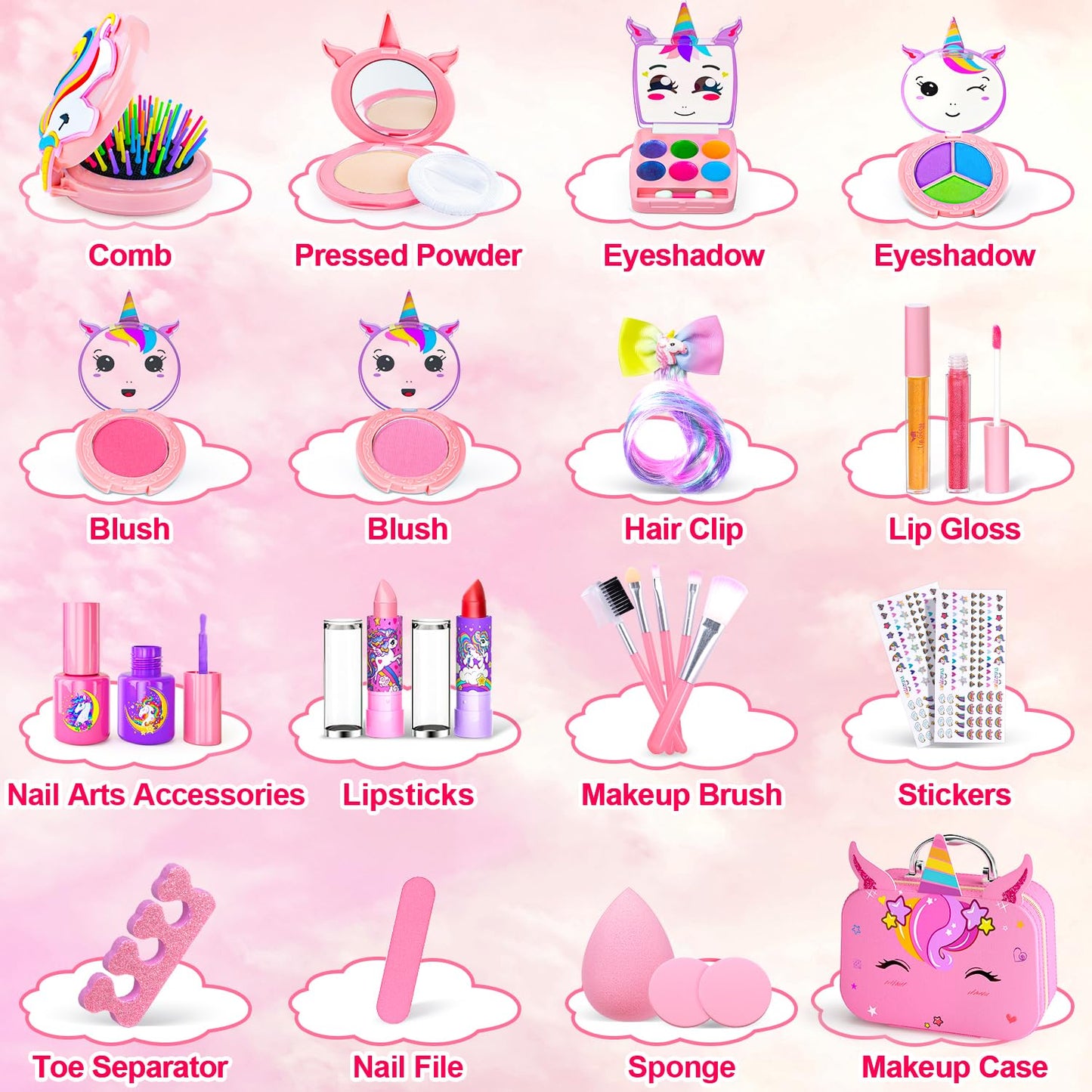 Mqsiuve Kids Makeup Kit for Girls – Non-Toxic, Washable Play Makeup Set (Pink)