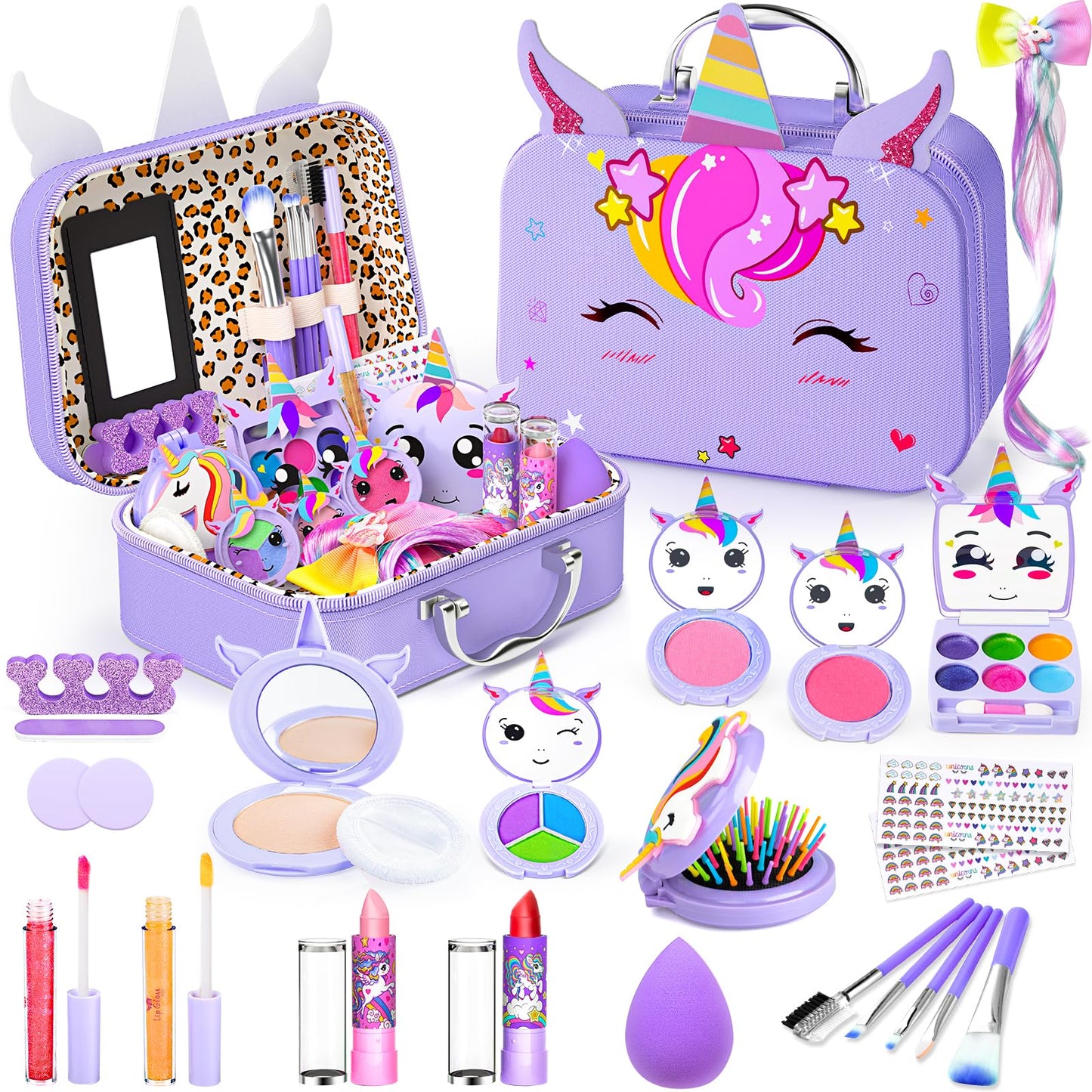 Mqsiuve Kids Makeup Kit for Girls - Non-Toxic, Washable Play Set | Ages 3-12, Purple